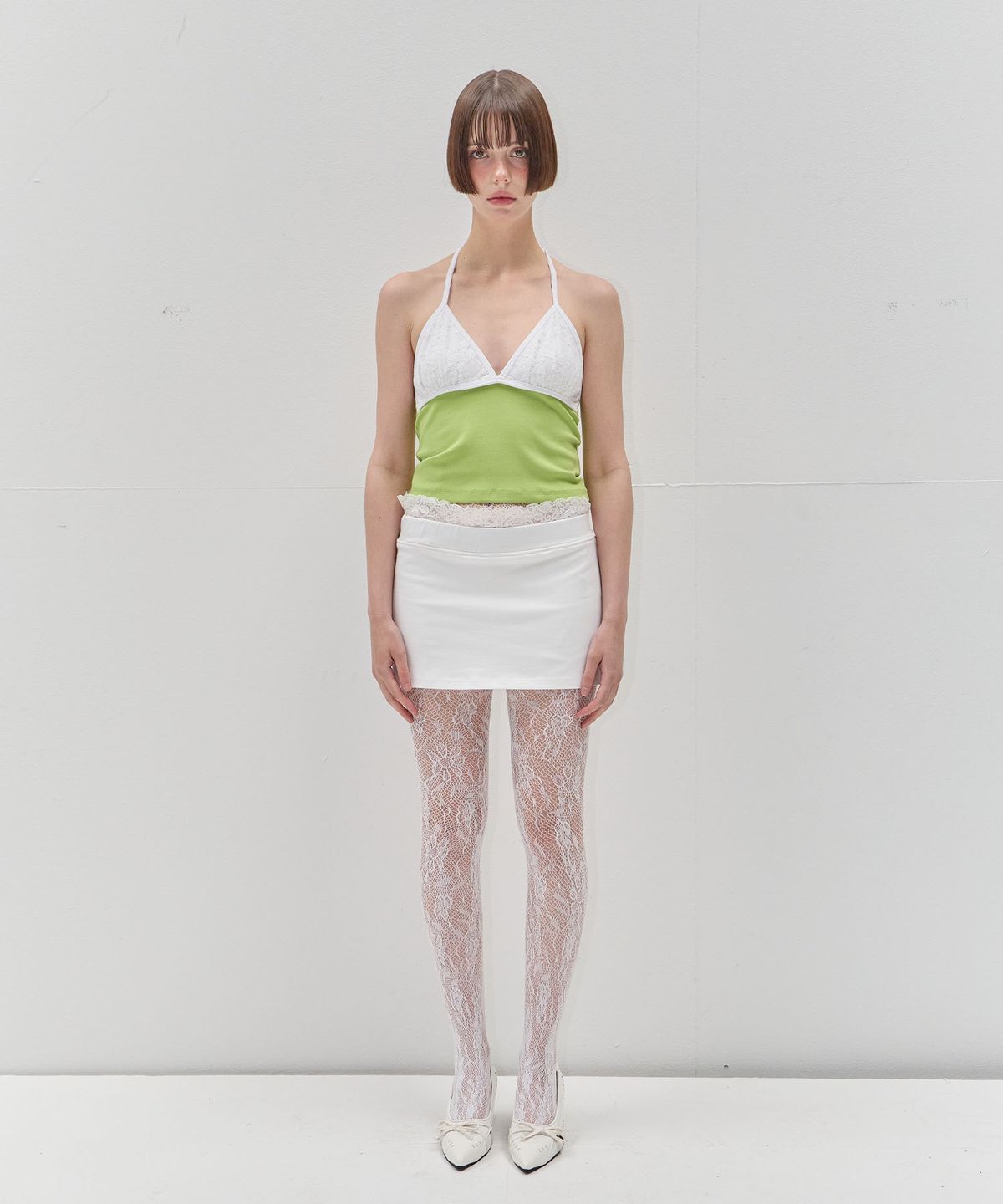 반타픽시(VANTA PIXXIE) 레이스 홀터 탑_라임