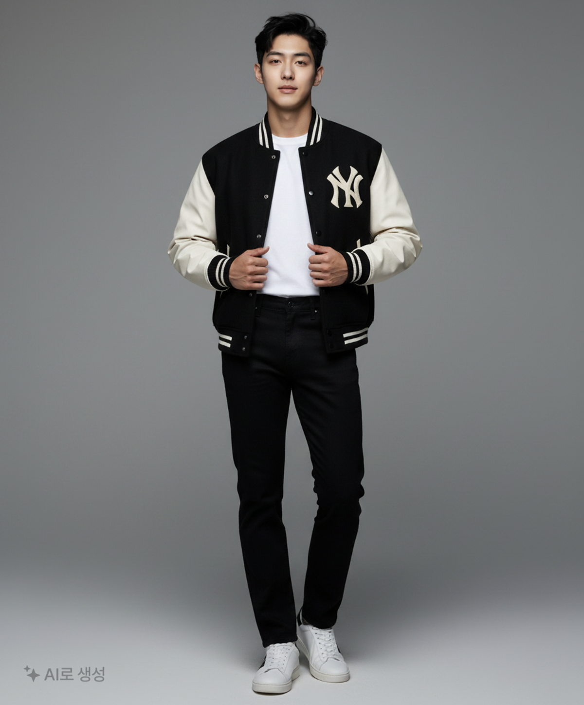 엠엘비(MLB) 울 베이직 소매배색 바시티자켓 NY (L.Black) M