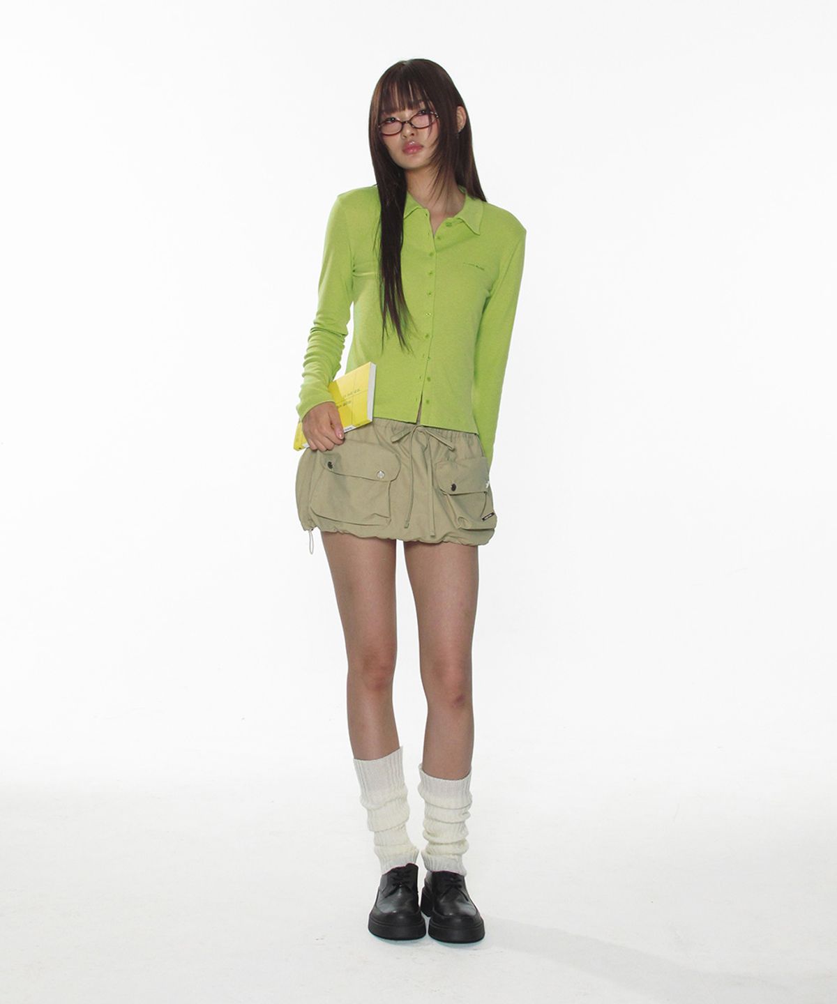 크랭크(CRANK) 클래식 카라 가디건_올리브