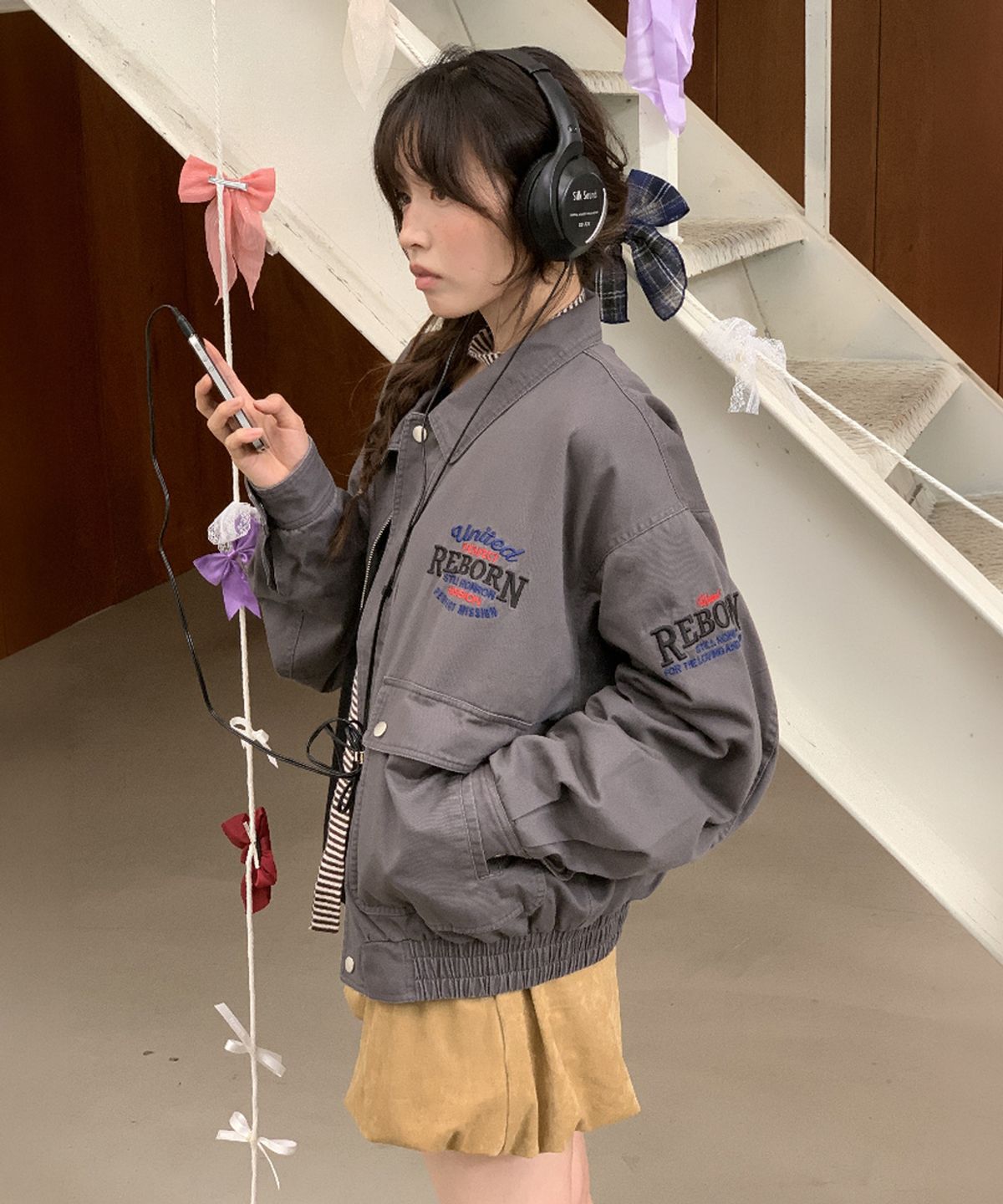 론론(RONRON) WASHED VINTAGE COTTON BLOUSON CHARCOAL