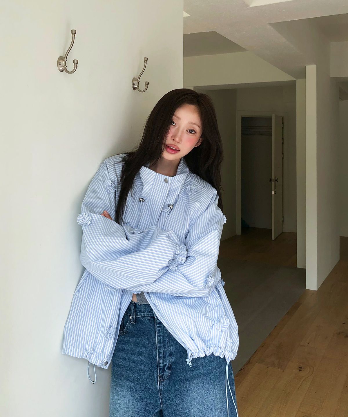 론론(RONRON) MINI FLOWER STRIPE WINDBREAKER BLUE STRIPE