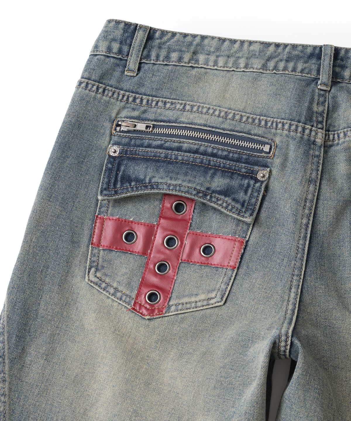 낫포너드(NOT4NERD) Contrast Panel Low Rise Flare Fit Denim Pants - Deep Blue