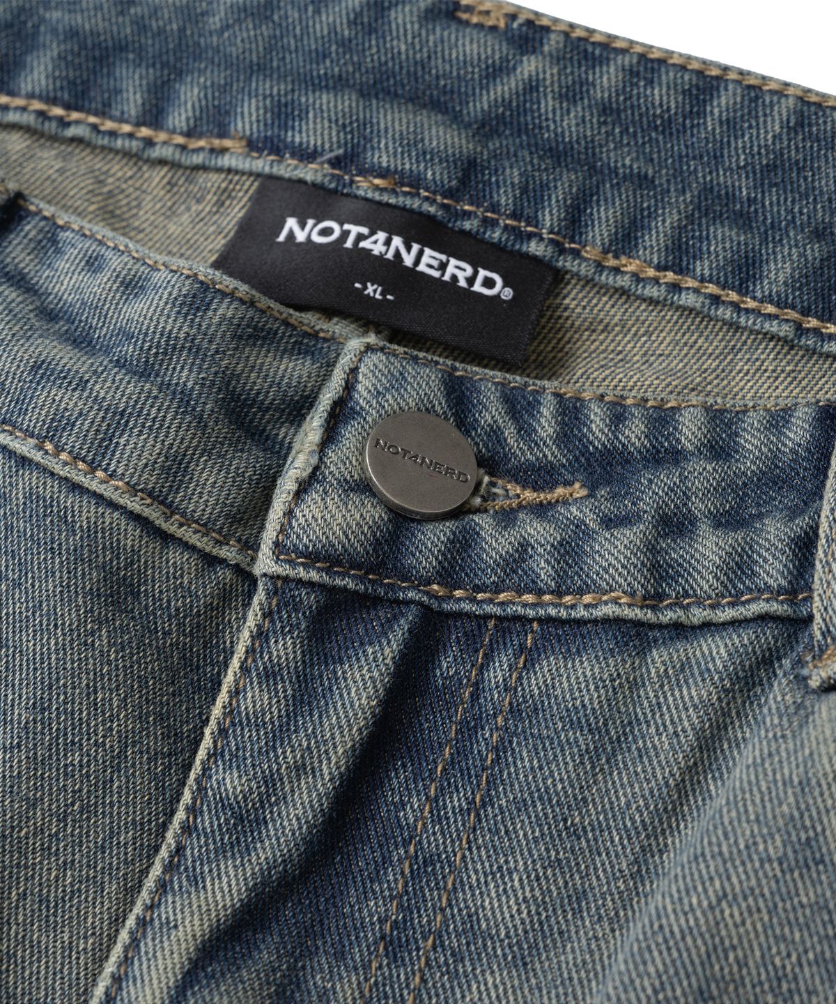 낫포너드(NOT4NERD) Contrast Panel Low Rise Flare Fit Denim Pants - Deep Blue