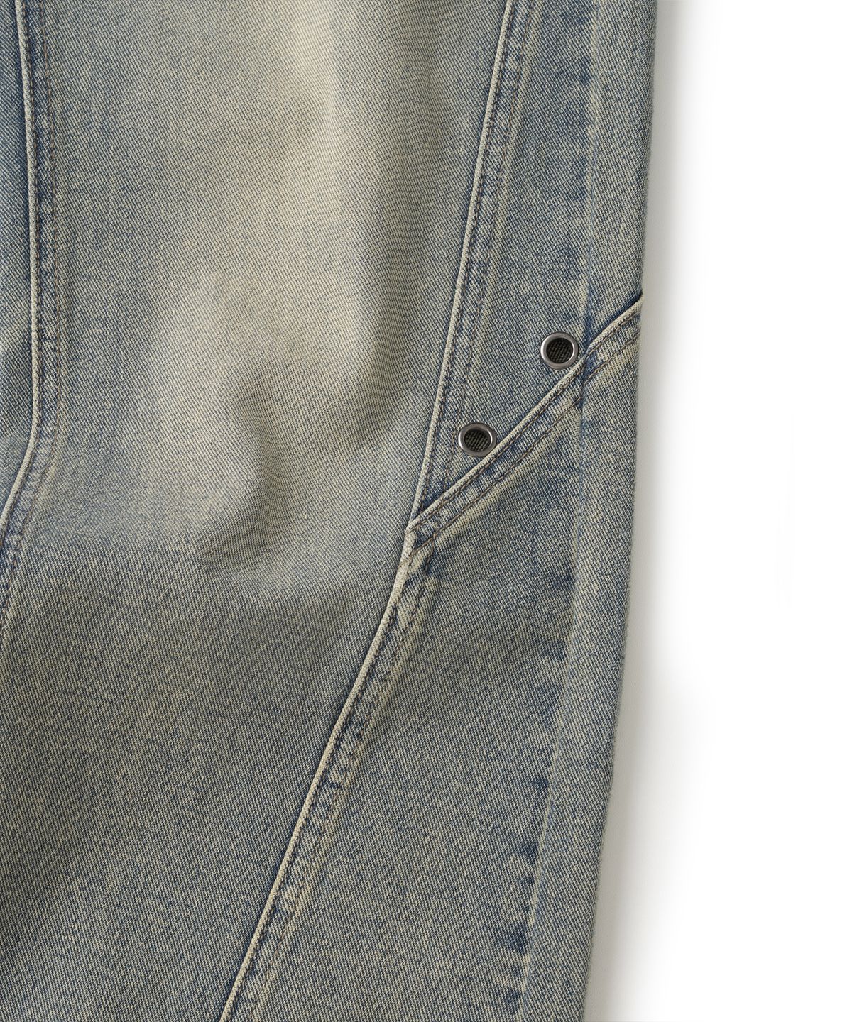 낫포너드(NOT4NERD) Contrast Panel Low Rise Flare Fit Denim Pants - Deep Blue