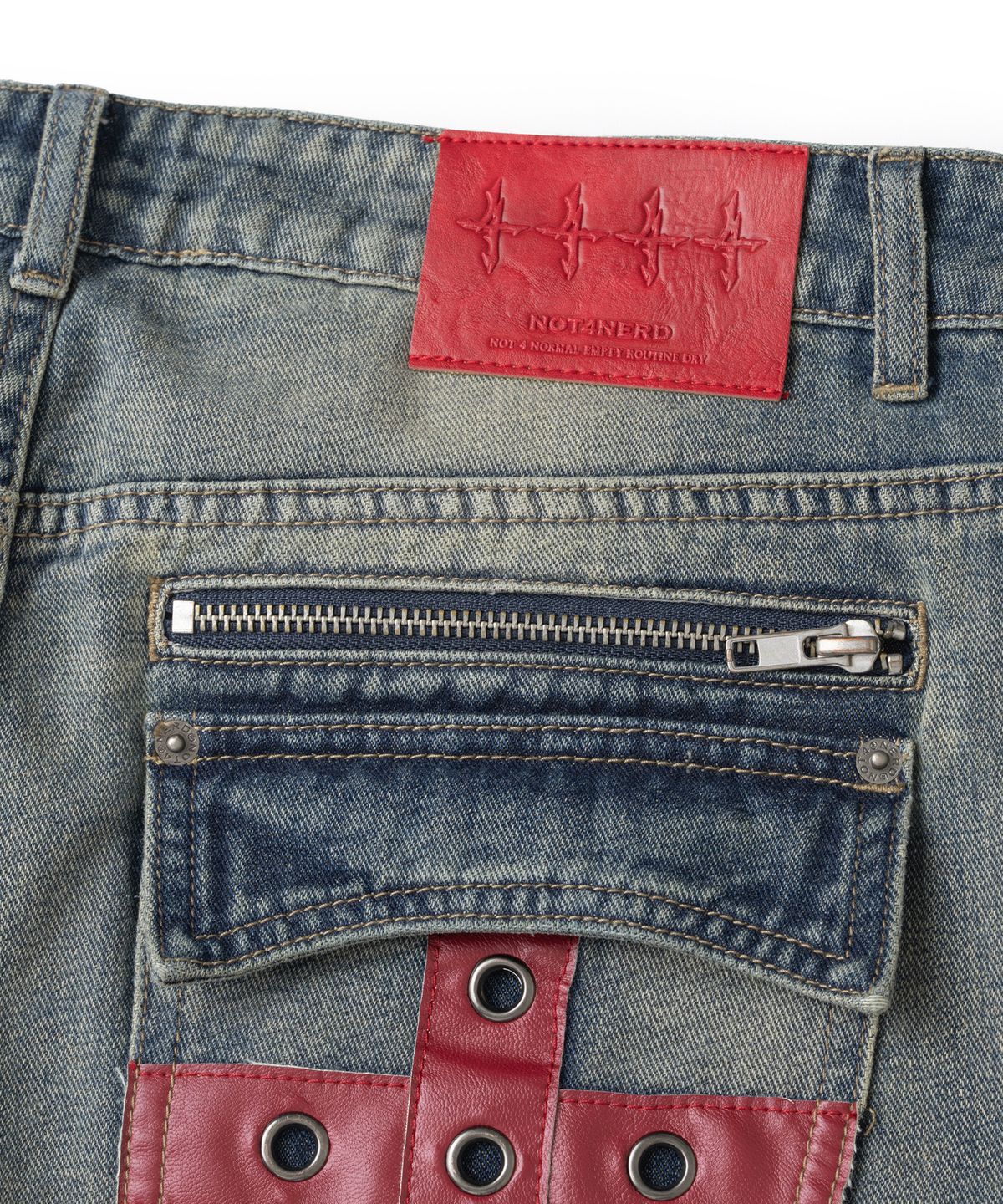 낫포너드(NOT4NERD) Contrast Panel Low Rise Flare Fit Denim Pants - Deep Blue
