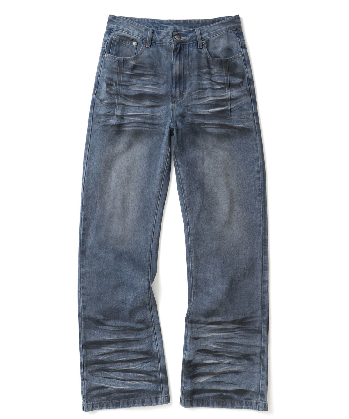 낫포너드(NOT4NERD) Dirty Washed Dart Zip Denim Pants - Deep Blue