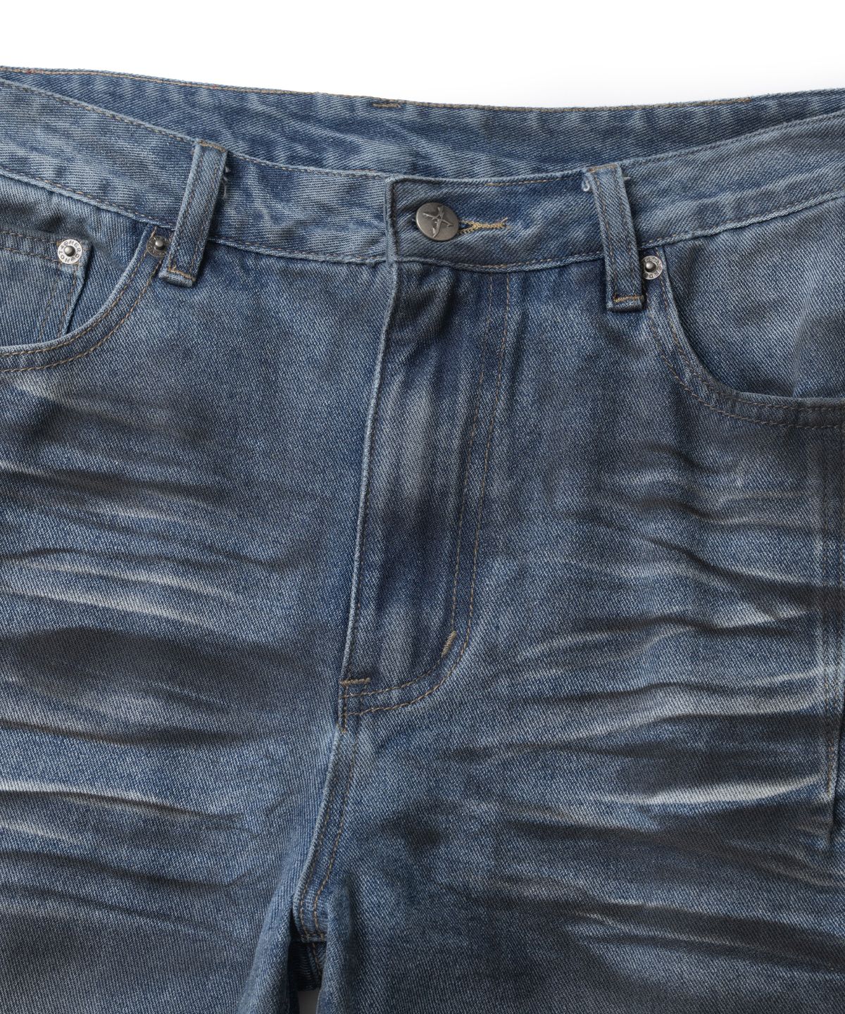 낫포너드(NOT4NERD) Dirty Washed Dart Zip Denim Pants - Deep Blue