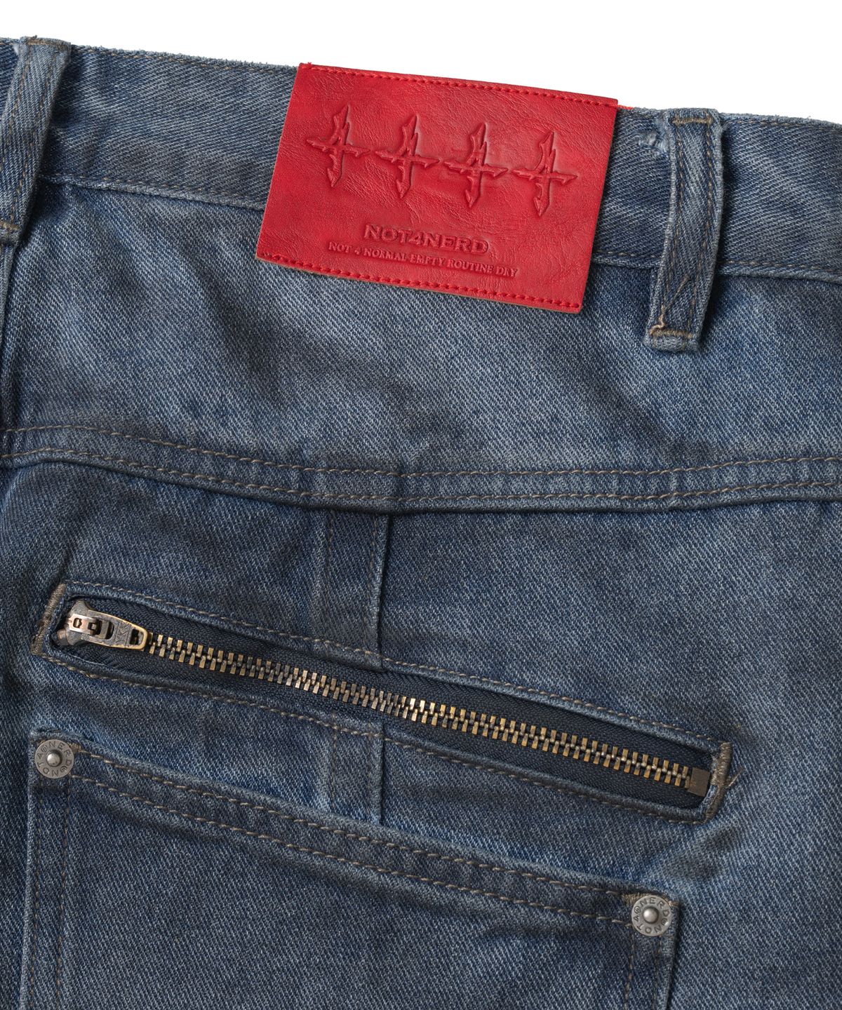 낫포너드(NOT4NERD) Dirty Washed Dart Zip Denim Pants - Deep Blue
