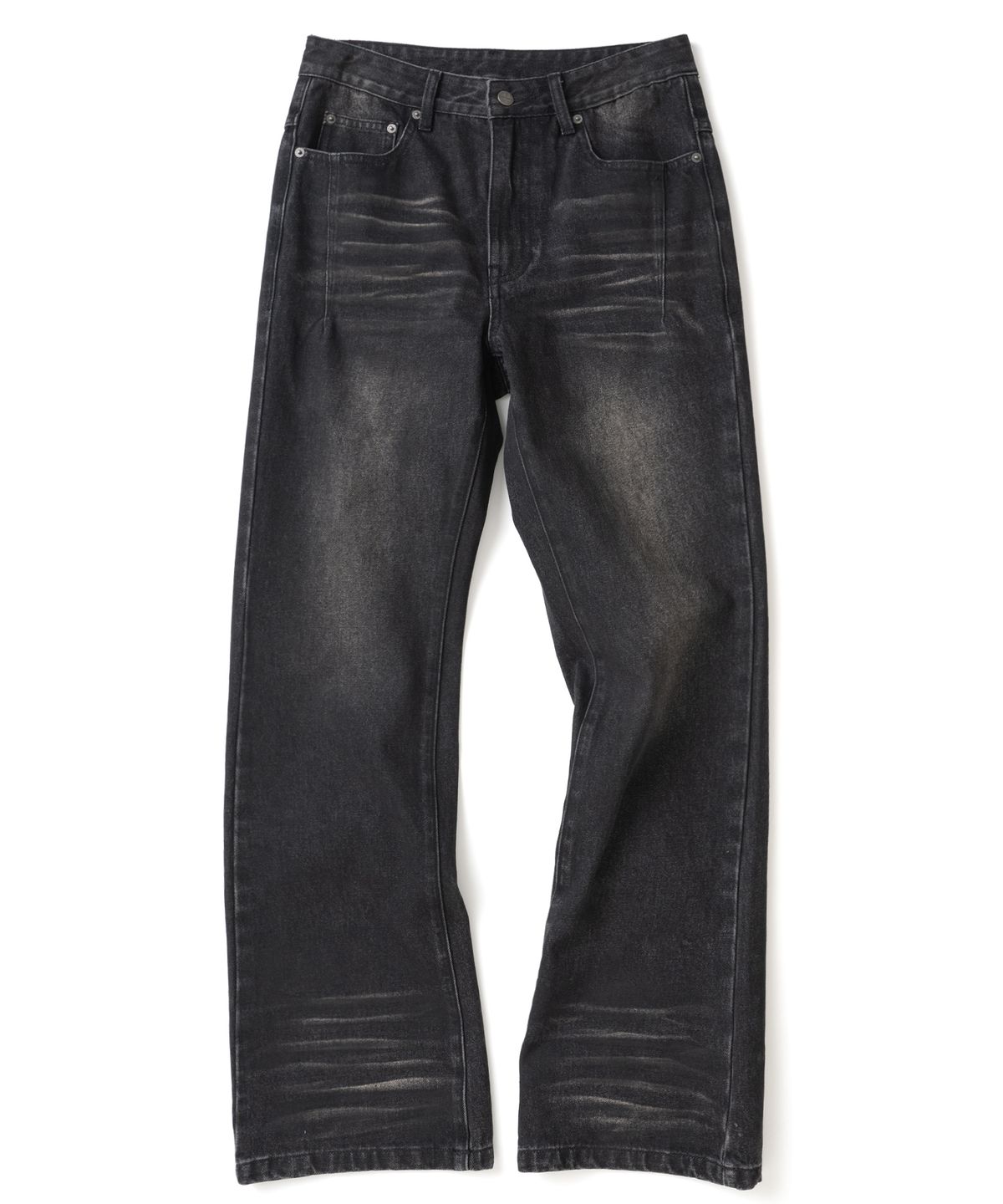 낫포너드(NOT4NERD) Dirty Washed Dart Zip Denim Pants - Black