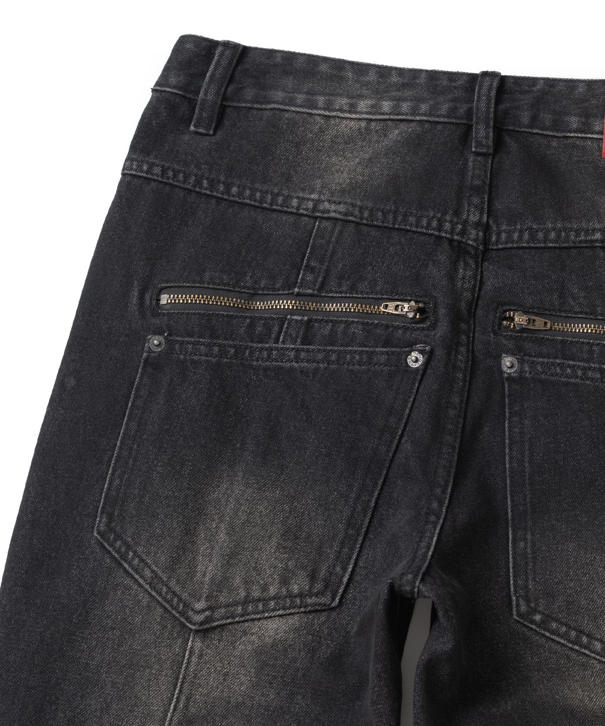 낫포너드(NOT4NERD) Dirty Washed Dart Zip Denim Pants - Black