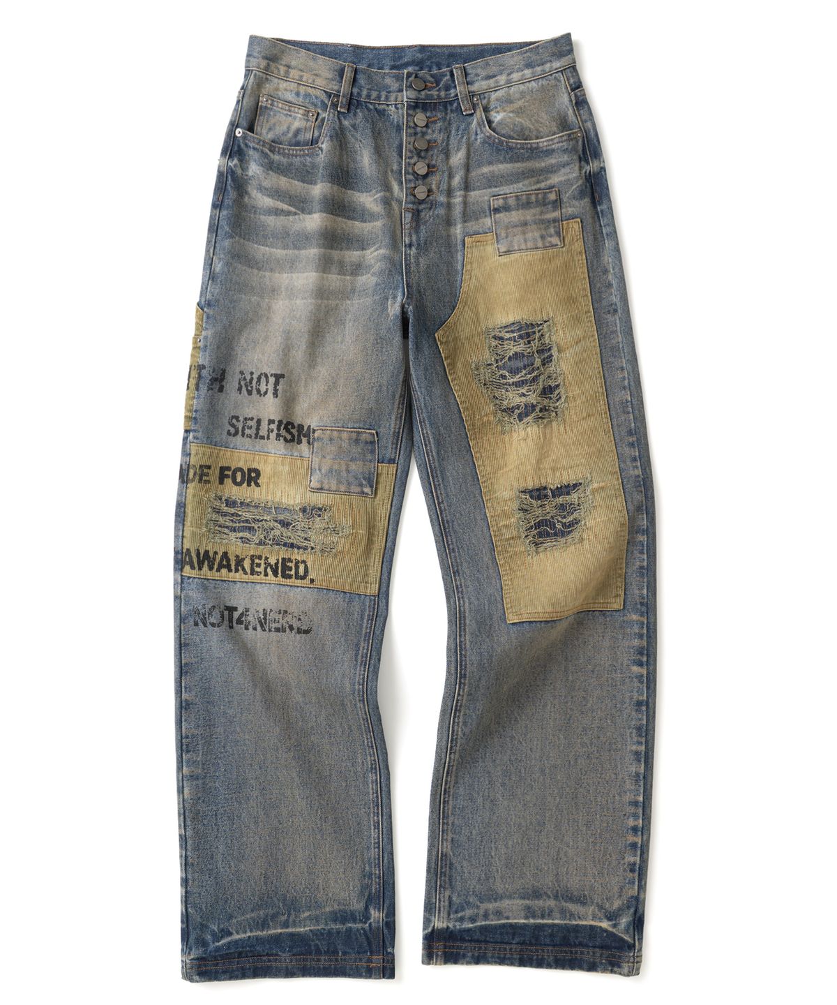 낫포너드(NOT4NERD) Corduroy Repair Regular Fit Denim Pants - Deep Blue