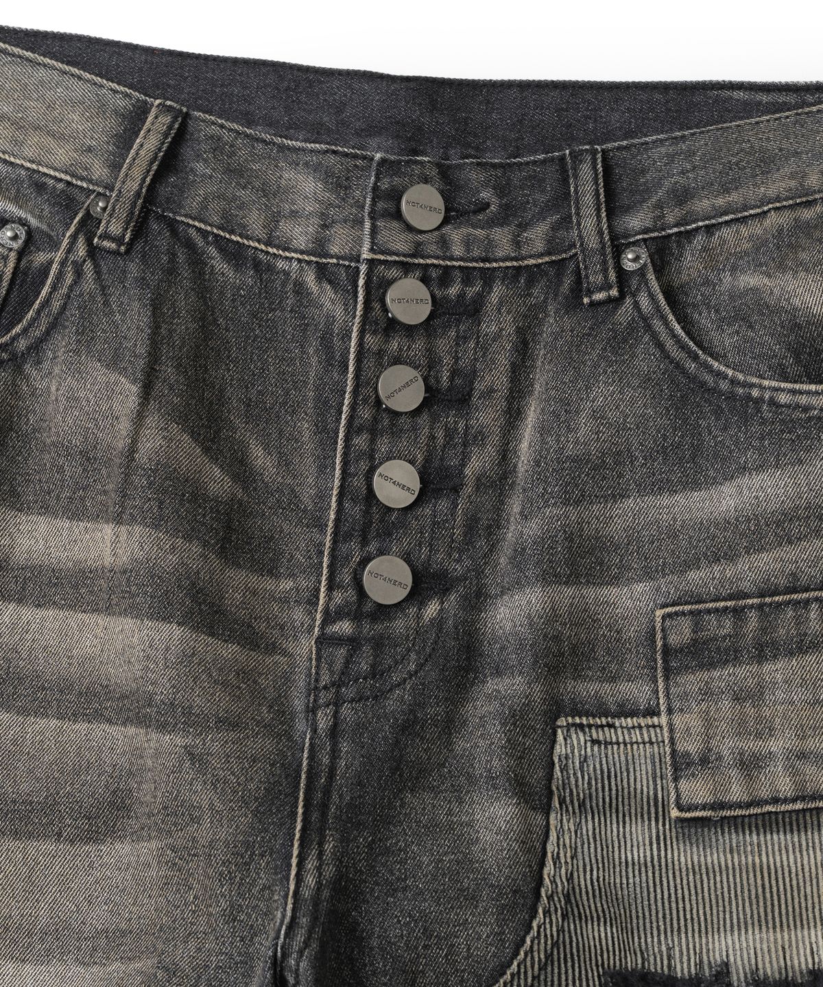 낫포너드(NOT4NERD) Corduroy Repair Regular Fit Denim Pants - Black