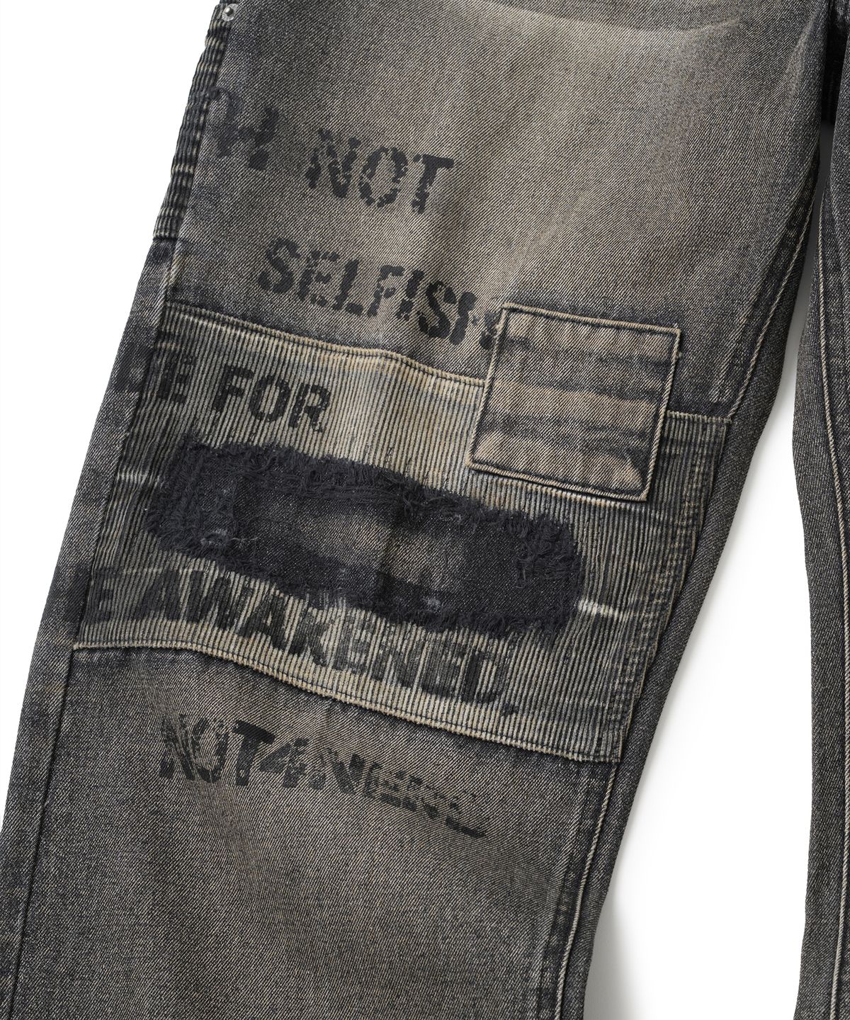 낫포너드(NOT4NERD) Corduroy Repair Regular Fit Denim Pants - Black