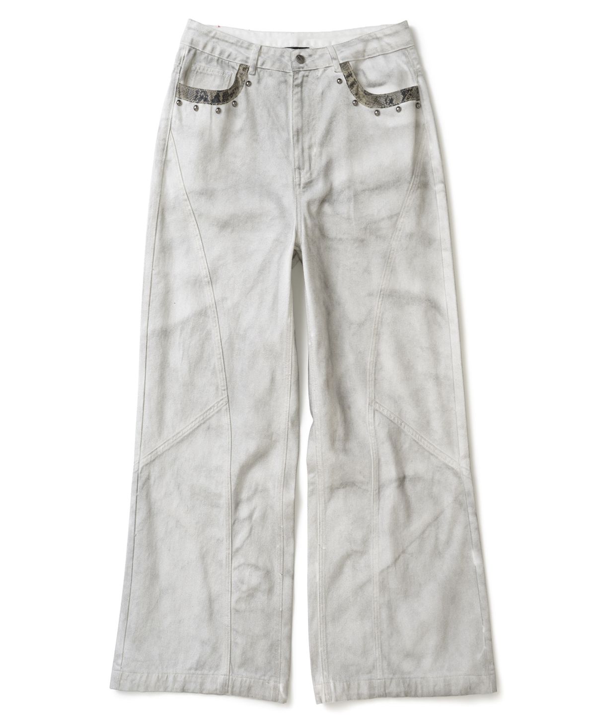 낫포너드(NOT4NERD) Stud Panel Wide Denim Pants - Ivory