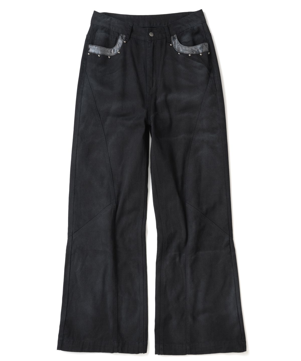 낫포너드(NOT4NERD) Stud Panel Wide Denim Pants - Black