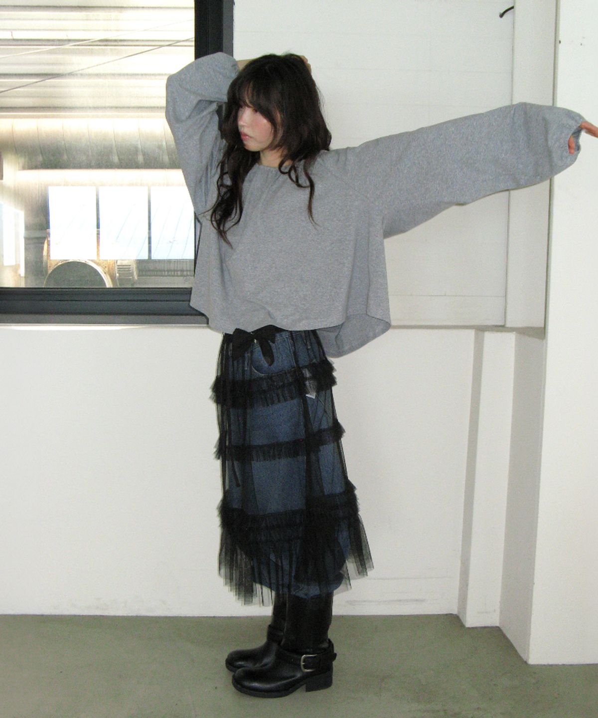 론론(RONRON) SHIRRING PUFF LONG SLEEVE GREY