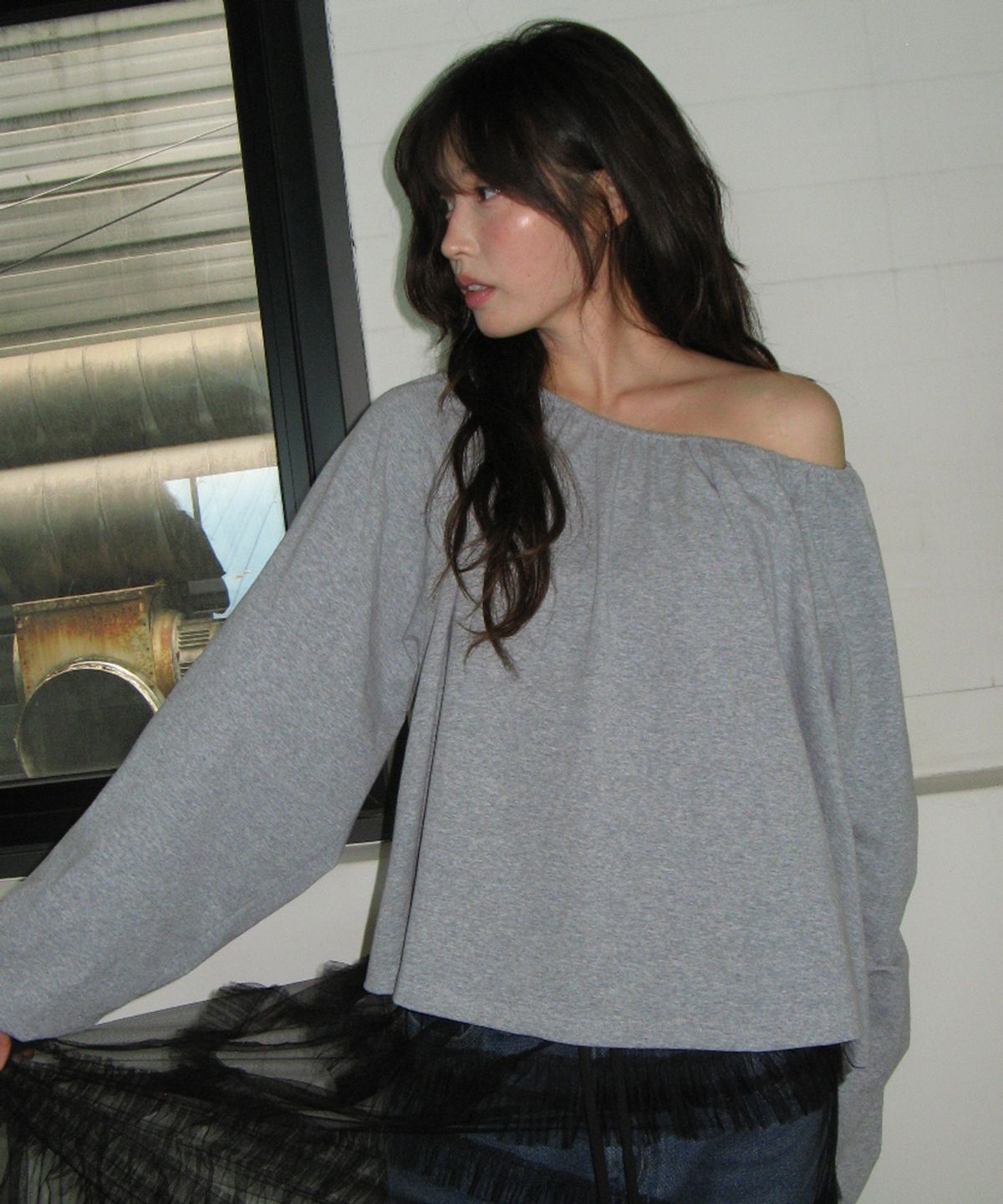 론론(RONRON) SHIRRING PUFF LONG SLEEVE GREY