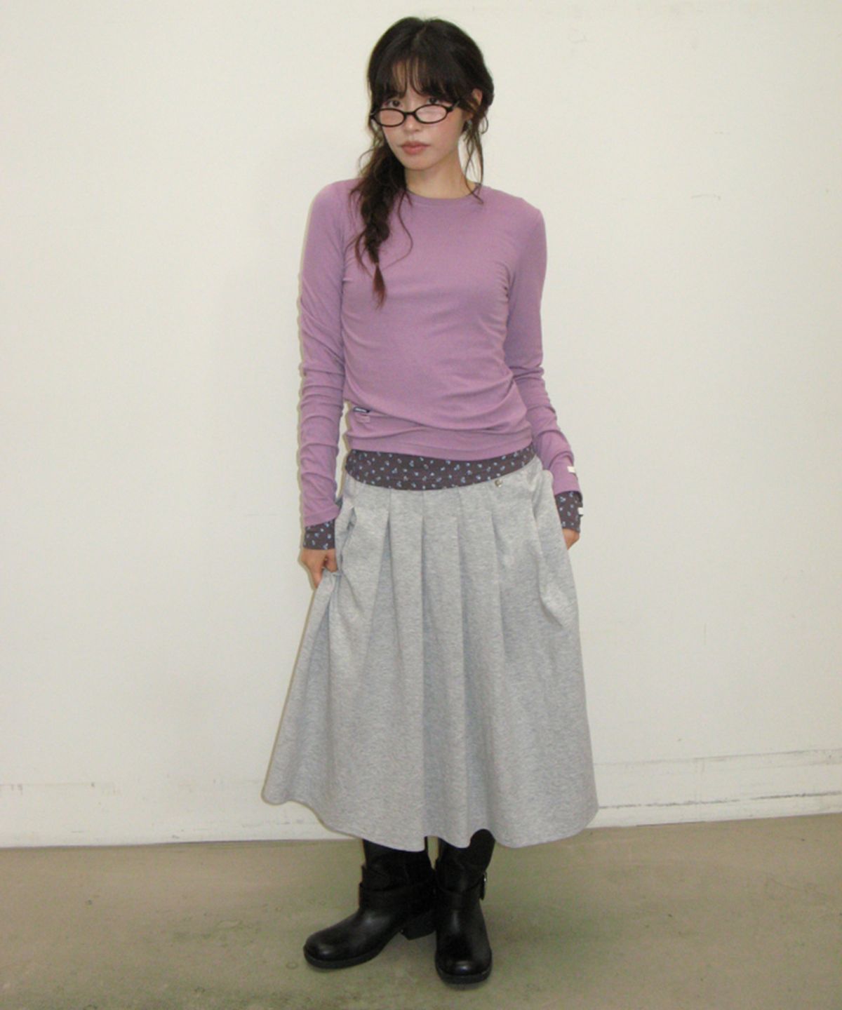 론론(RONRON) SOFT MINI LABEL LONG SLEEVE PURPLE