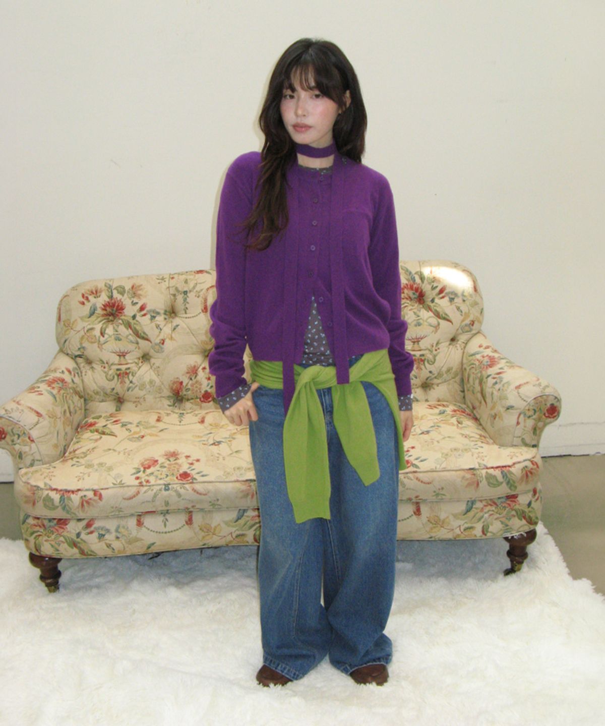 론론(RONRON) BASIC WOOL ARCHIVE CARDIGAN PURPLE