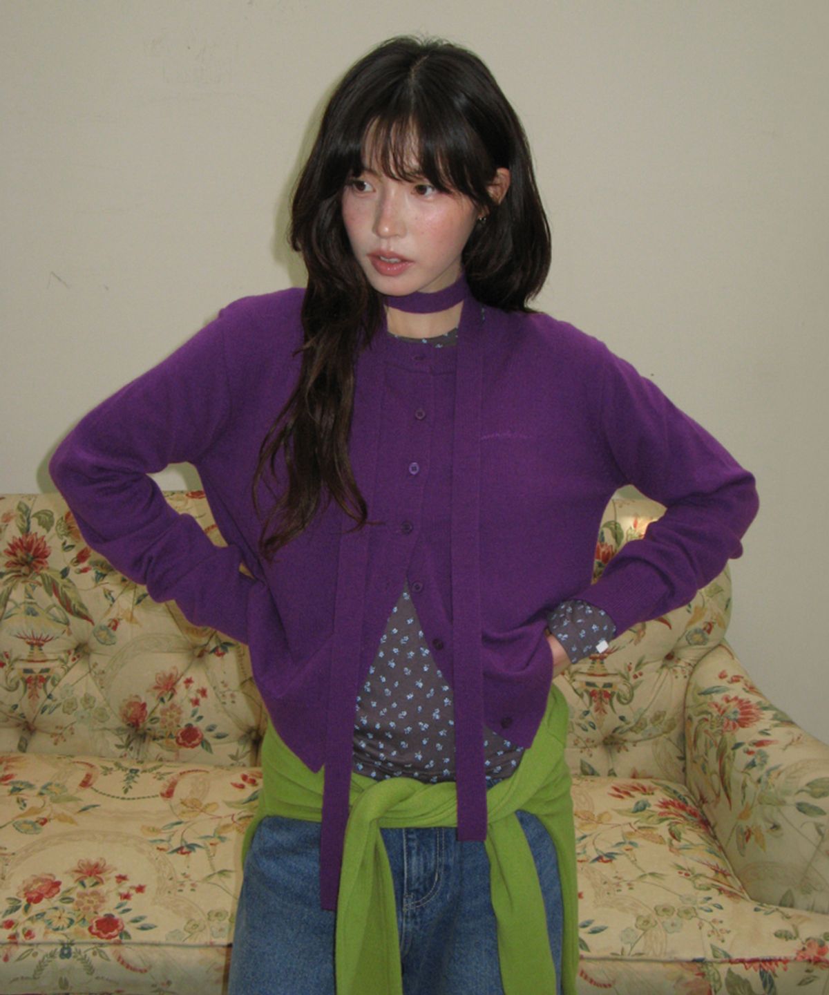 론론(RONRON) BASIC WOOL ARCHIVE CARDIGAN PURPLE