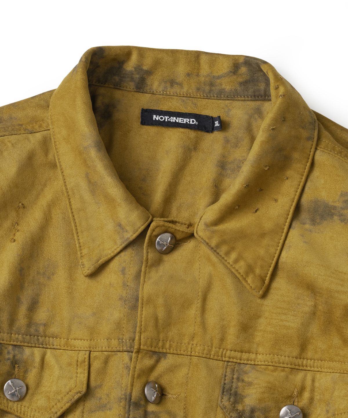 낫포너드(NOT4NERD) Dirty Washed Distressed Suede Trucker Jacket - Mustard