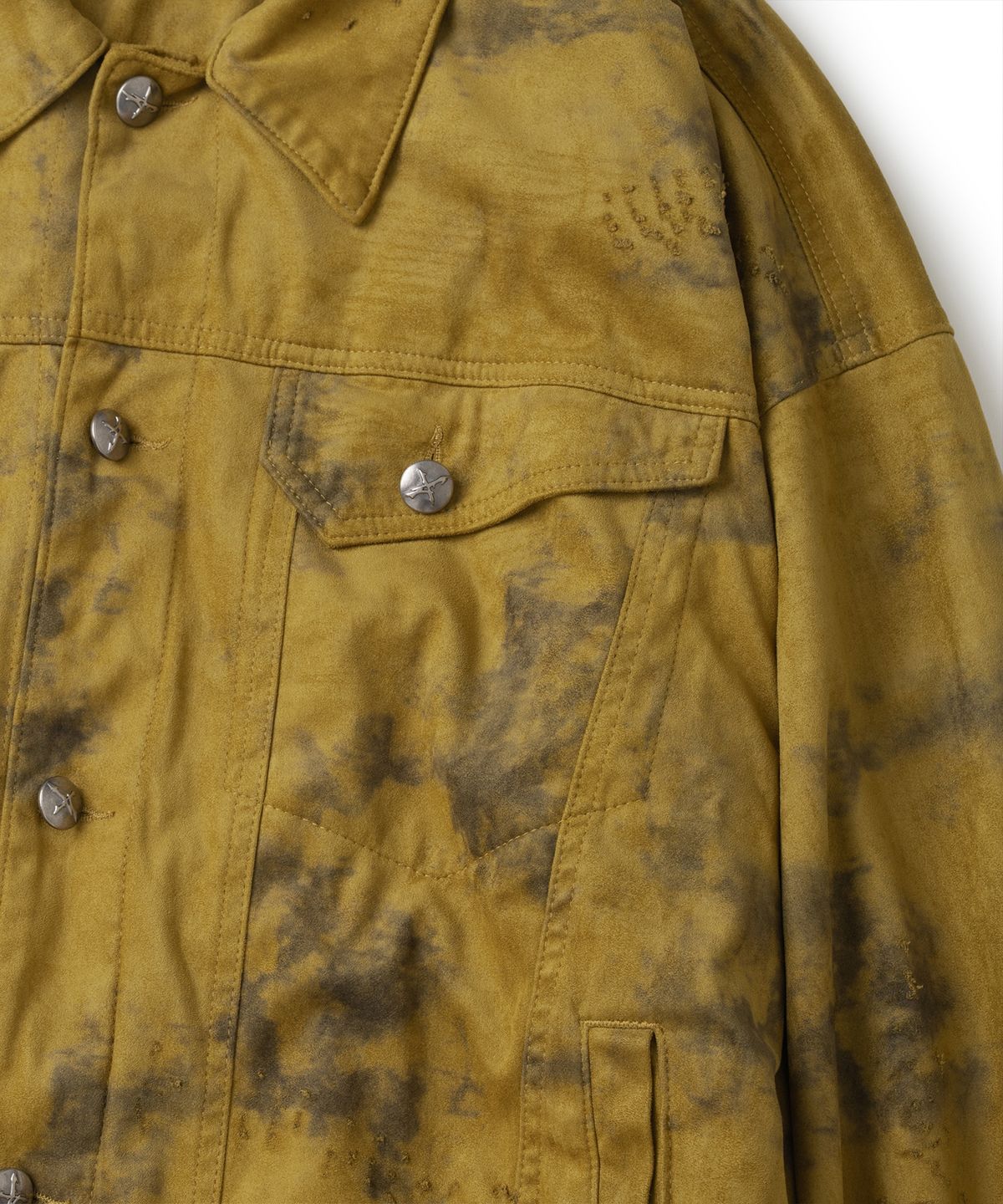 낫포너드(NOT4NERD) Dirty Washed Distressed Suede Trucker Jacket - Mustard