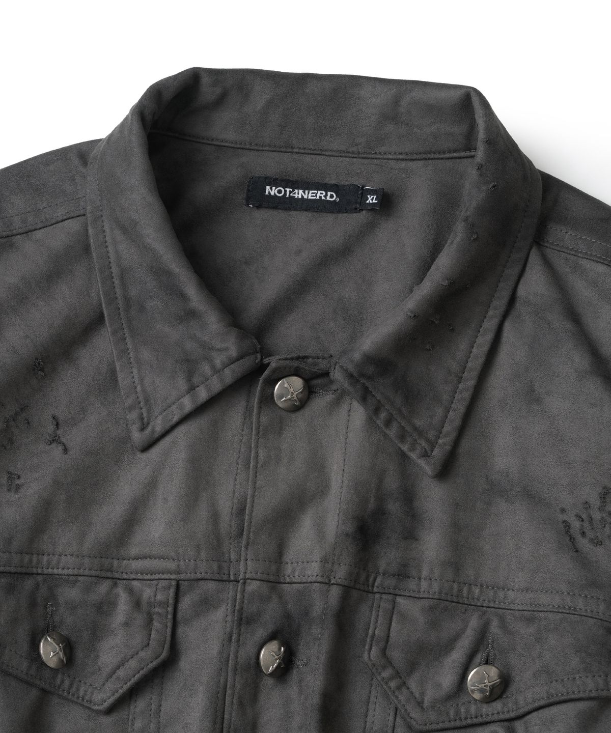 낫포너드(NOT4NERD) Dirty Washed Distressed Suede Trucker Jacket - Charcoal