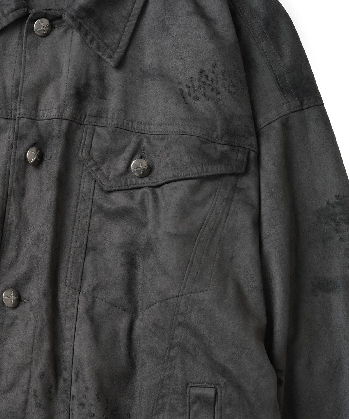 낫포너드(NOT4NERD) Dirty Washed Distressed Suede Trucker Jacket - Charcoal