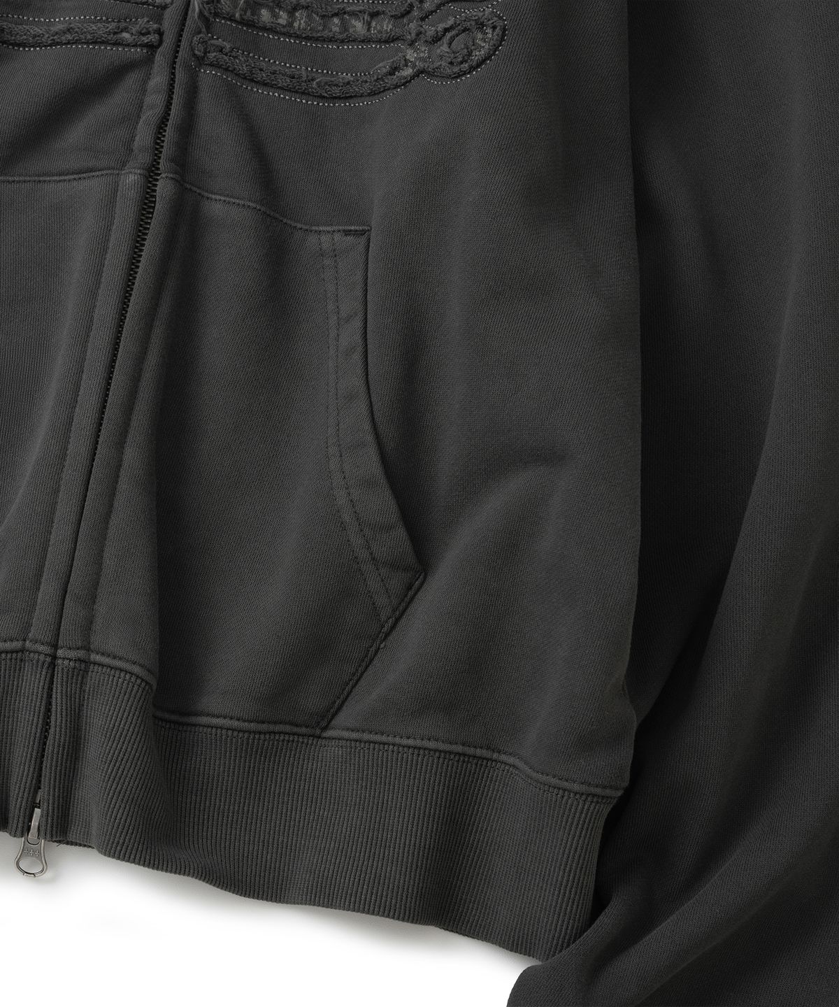 낫포너드(NOT4NERD) Napoleon Applique Pigment Hood Zip Up - Charcoal