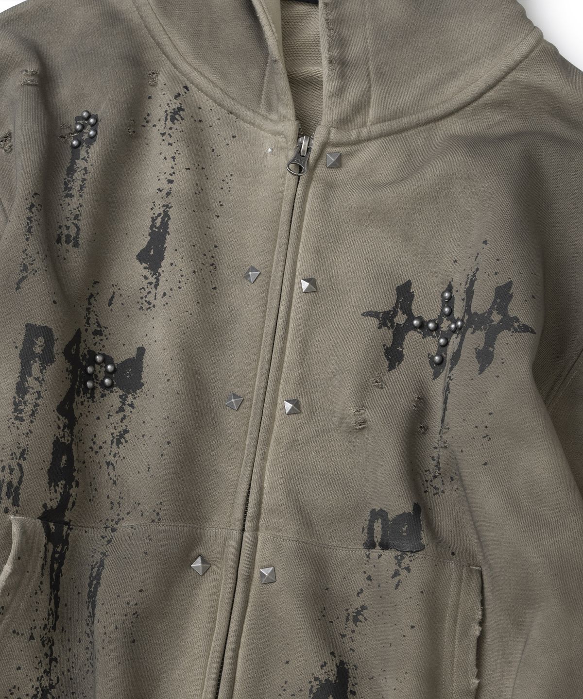 낫포너드(NOT4NERD) Stud Oil Washed Hood Zip Up - Beige