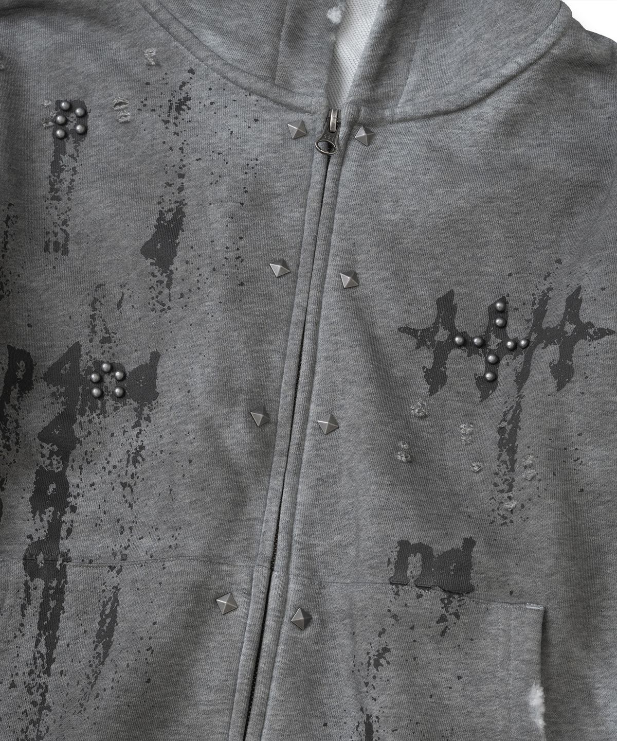 낫포너드(NOT4NERD) Stud Oil Washed Hood Zip Up - Grey
