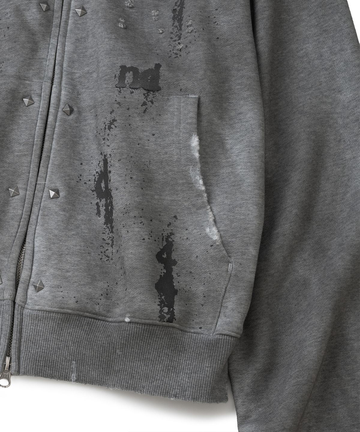 낫포너드(NOT4NERD) Stud Oil Washed Hood Zip Up - Grey