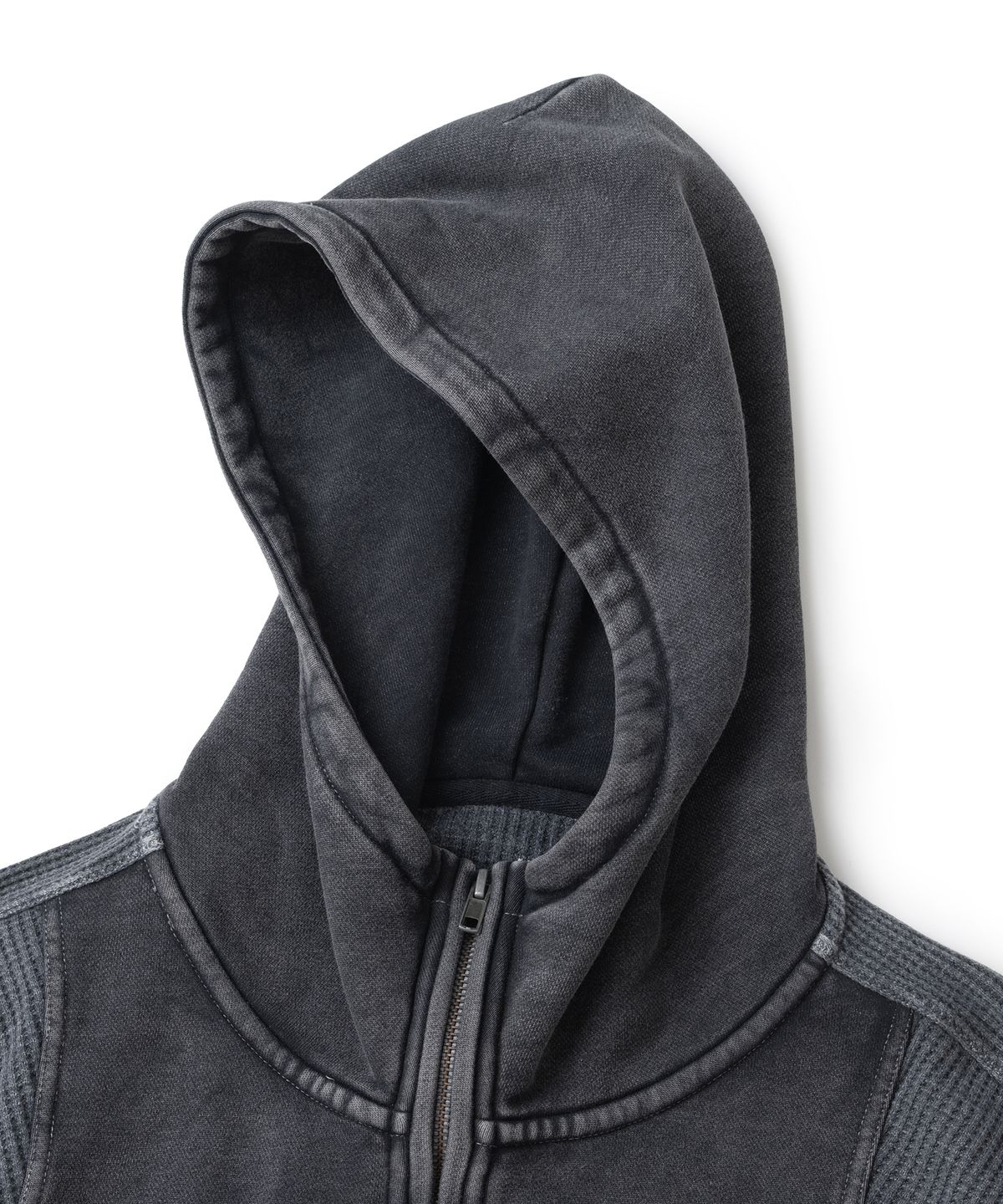 낫포너드(NOT4NERD) Waffle Panel Pigment Hood Zip Up - Charcoal