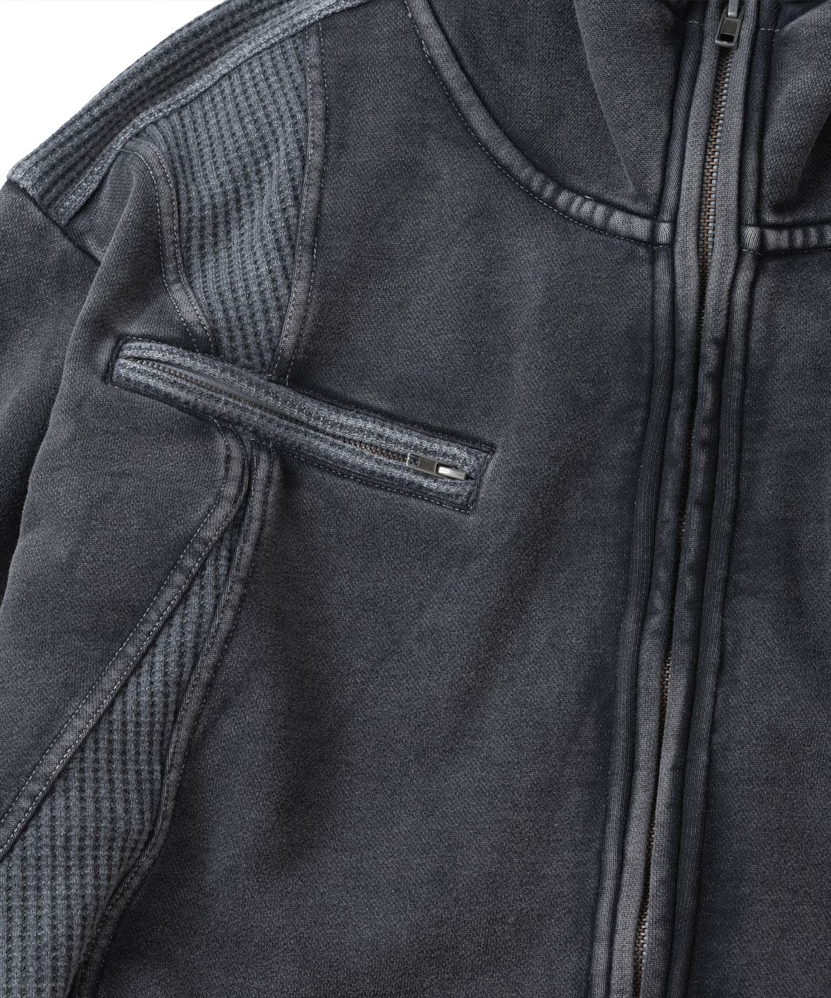 낫포너드(NOT4NERD) Waffle Panel Pigment Hood Zip Up - Charcoal