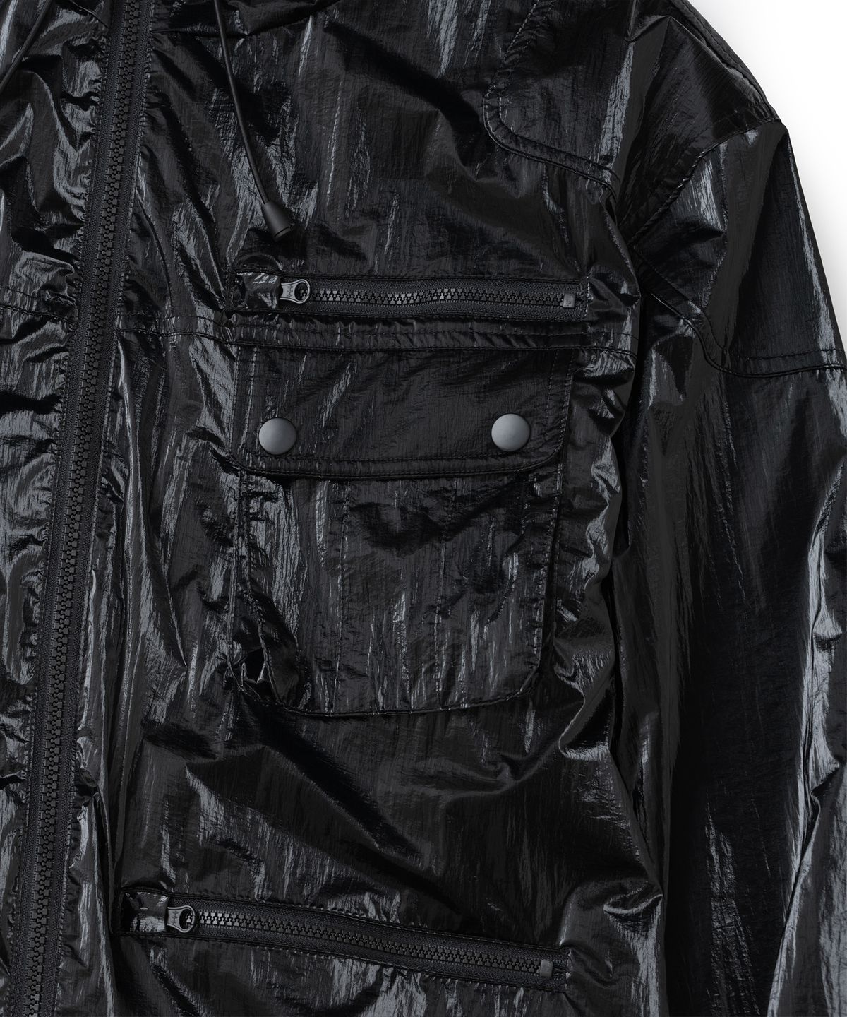 낫포너드(NOT4NERD) Gloss Utility Pockets Windbreaker Jacket - Black