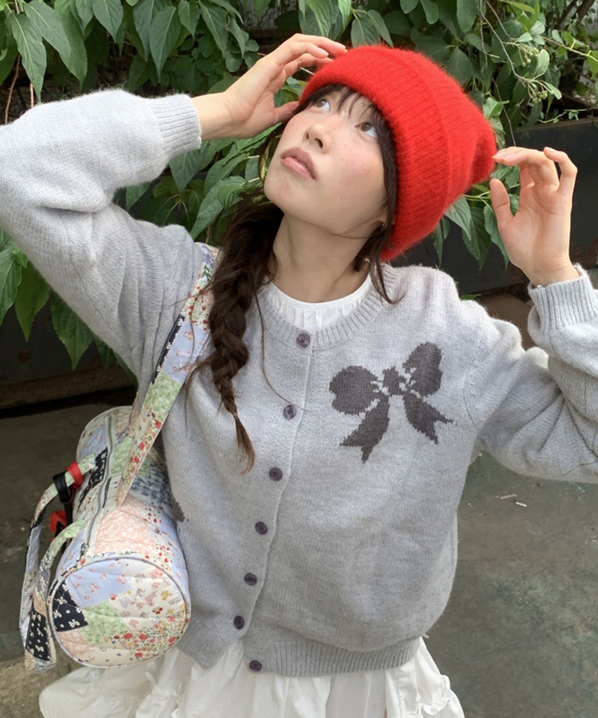 론론(RONRON) TRIPLE RIBBON CARDIGAN GREY