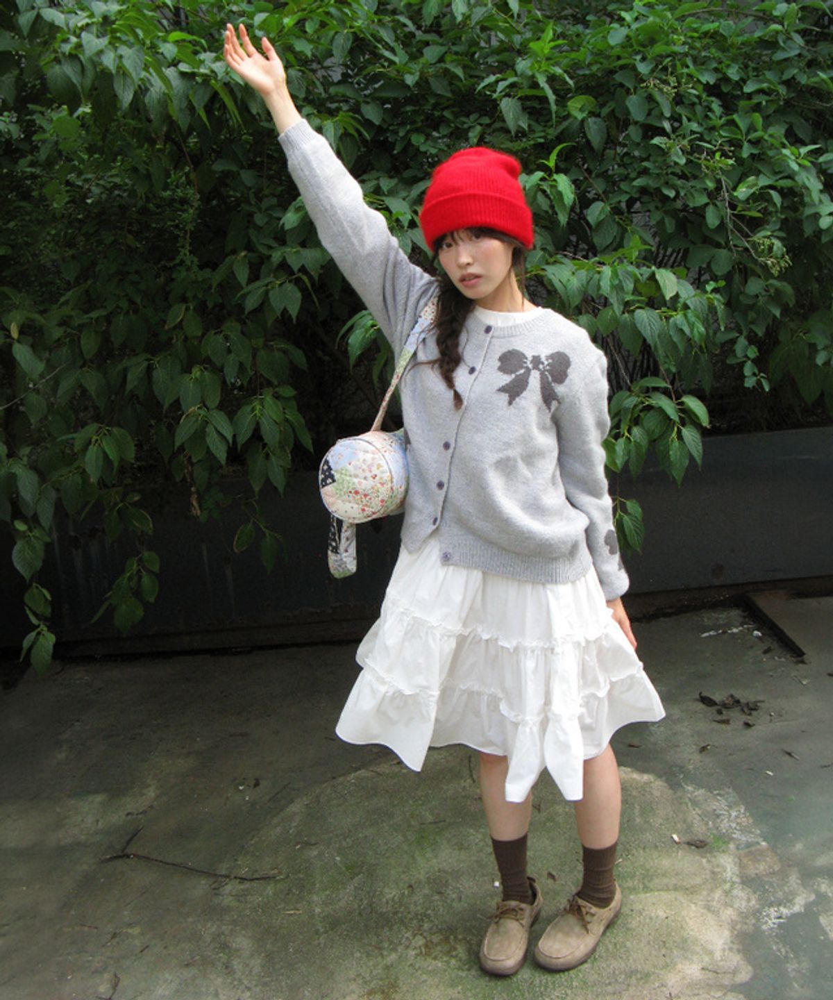 론론(RONRON) TRIPLE RIBBON CARDIGAN GREY