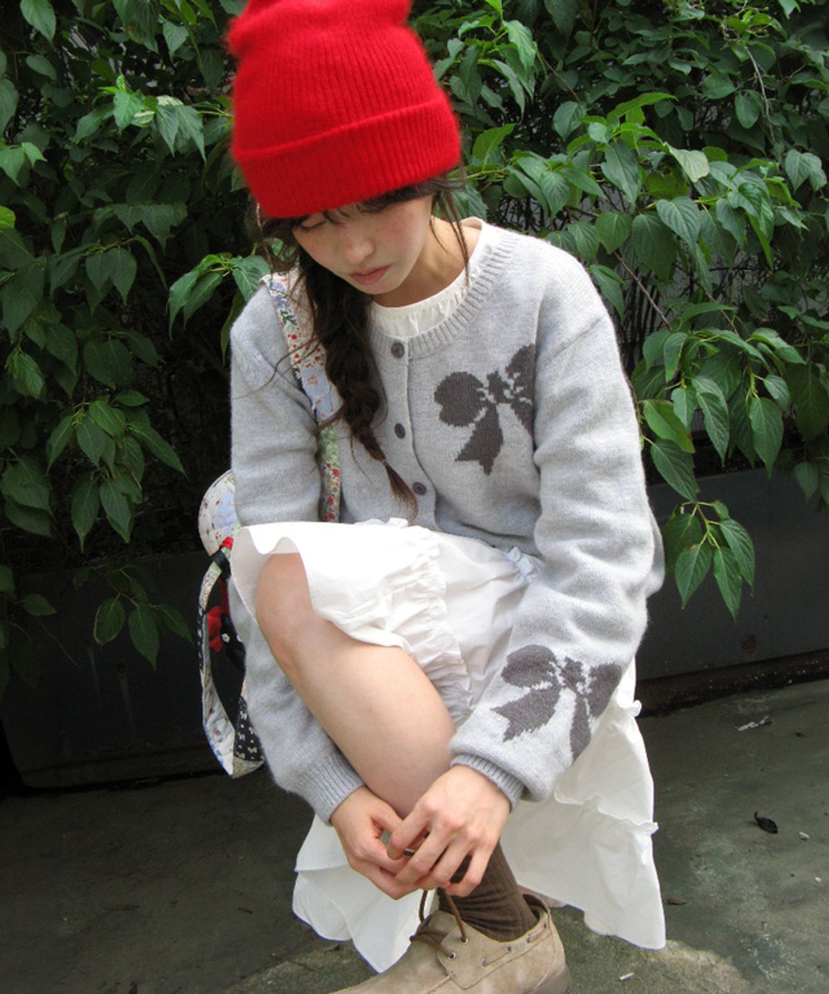 론론(RONRON) TRIPLE RIBBON CARDIGAN GREY
