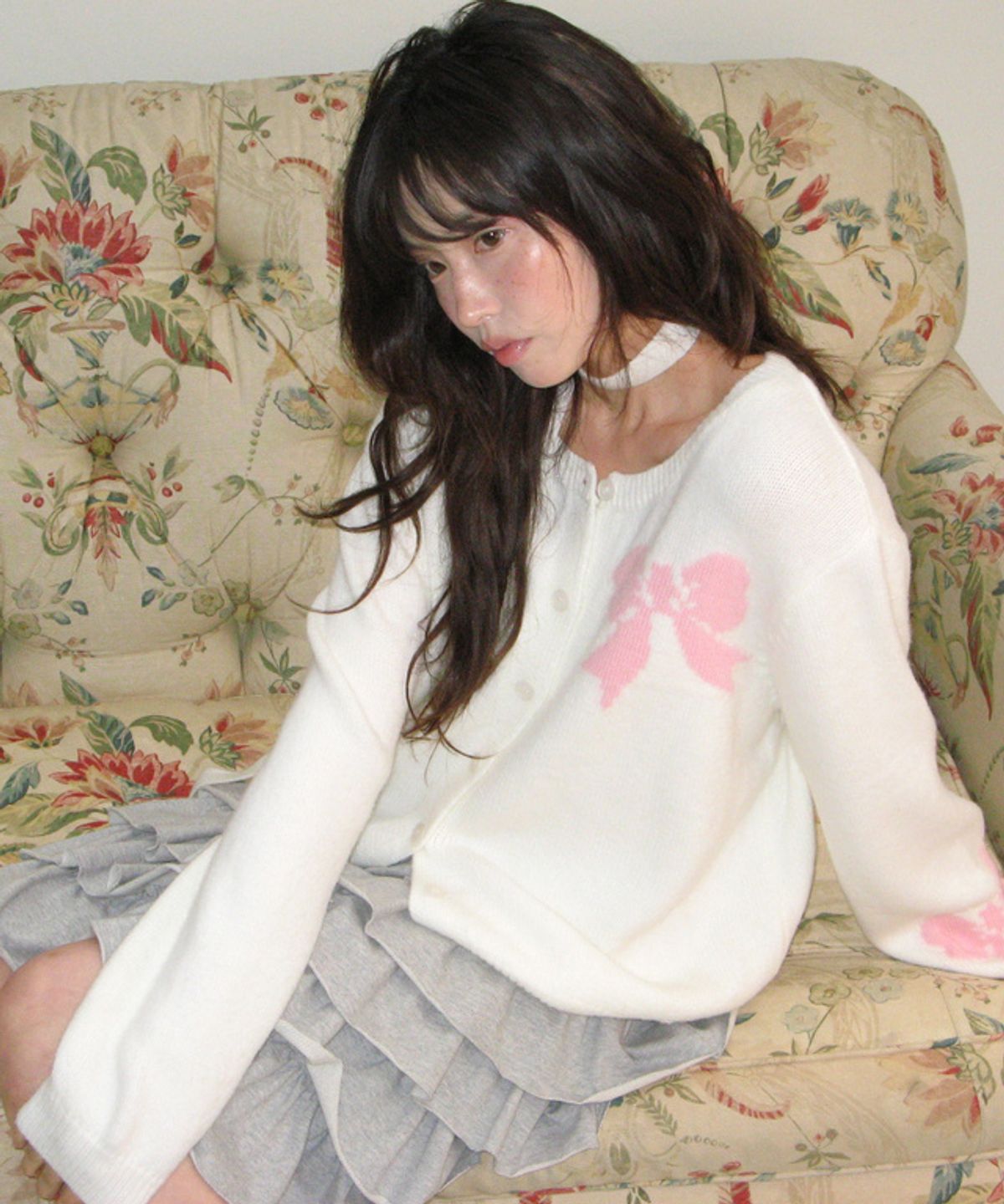 론론(RONRON) TRIPLE RIBBON CARDIGAN IVORY