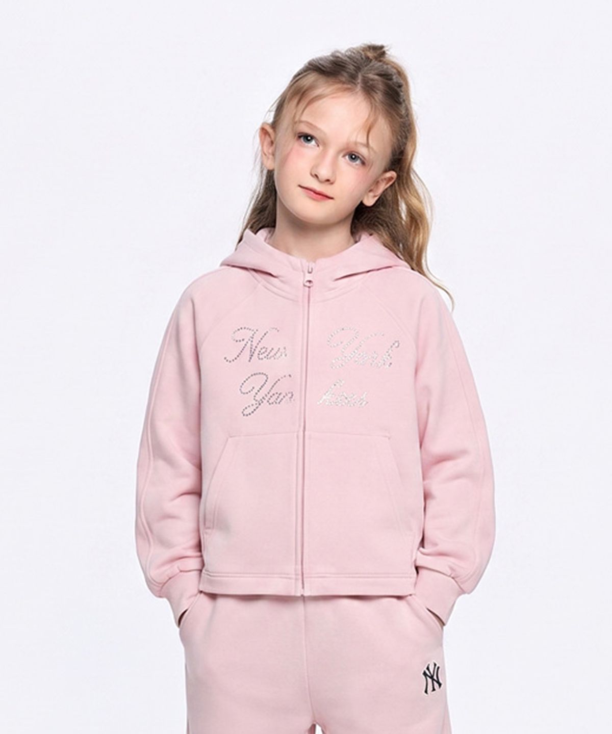 엠엘비 키즈(MLB KIDS) 스트릿 걸즈 크롭 후드 집업 NY (L.Pink)
