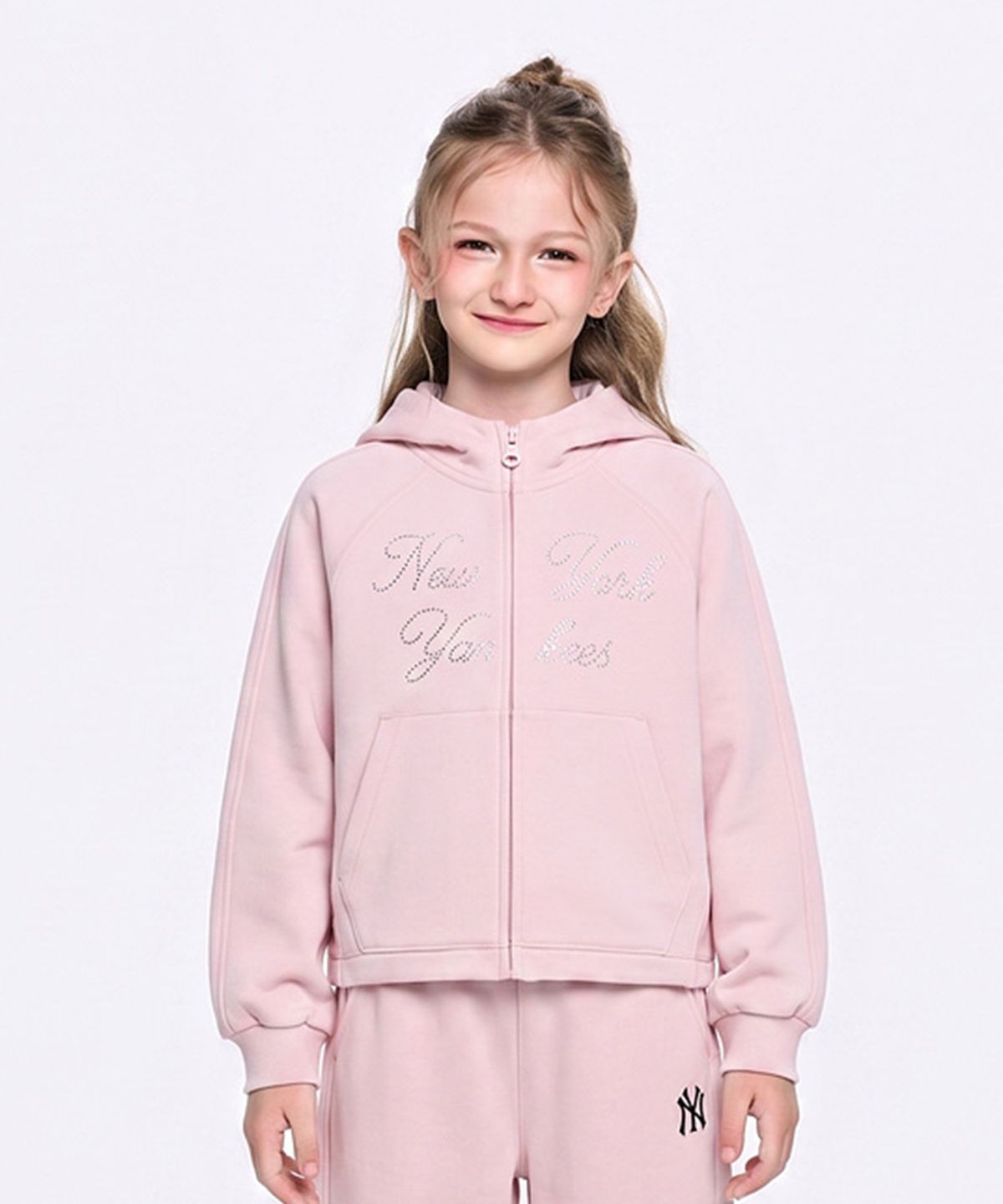 엠엘비 키즈(MLB KIDS) 스트릿 걸즈 크롭 후드 집업 NY (L.Pink)