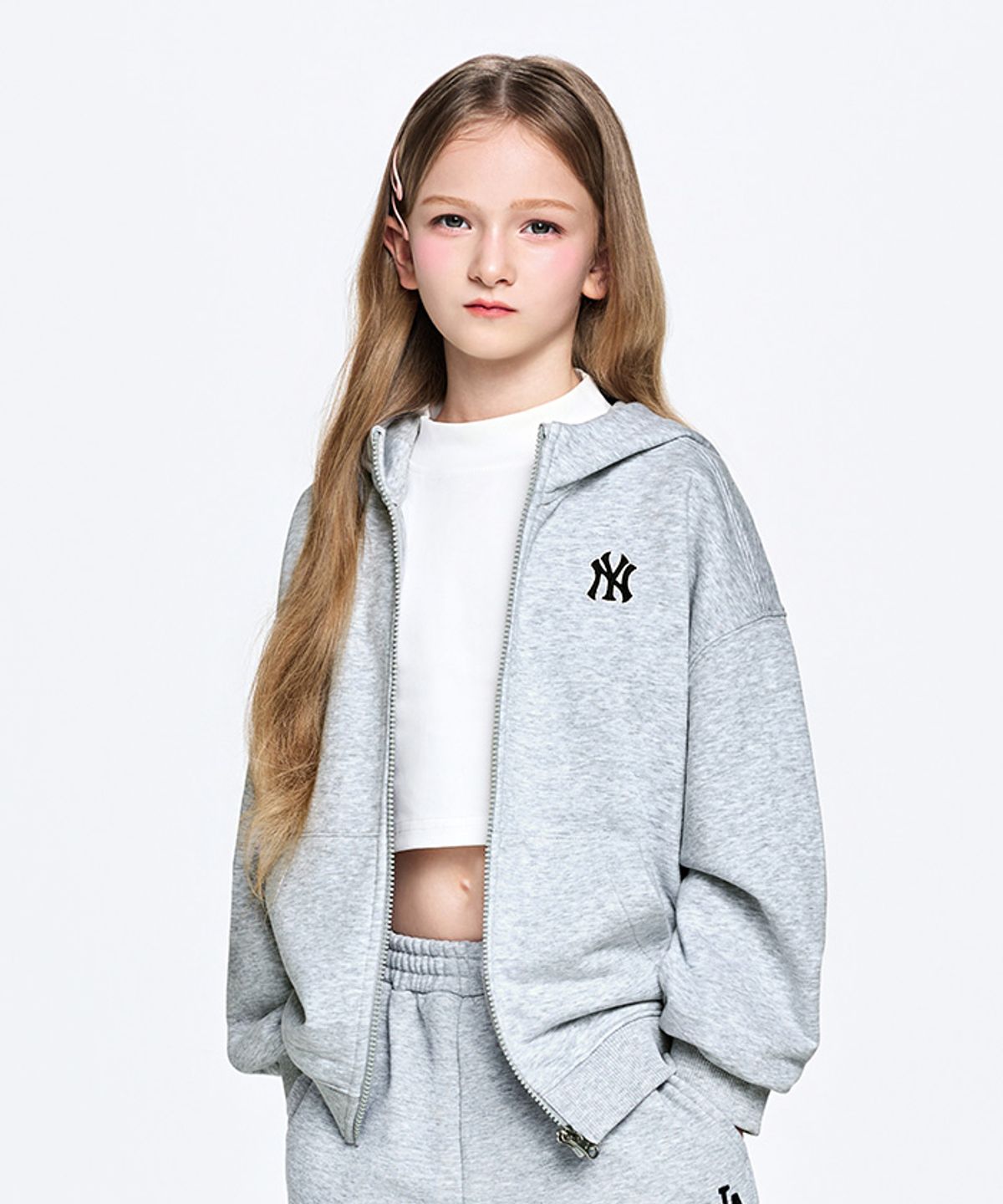 엠엘비 키즈(MLB KIDS) 스포티브 베이직 스몰로고 후드집업 NY (L.Melange Grey)