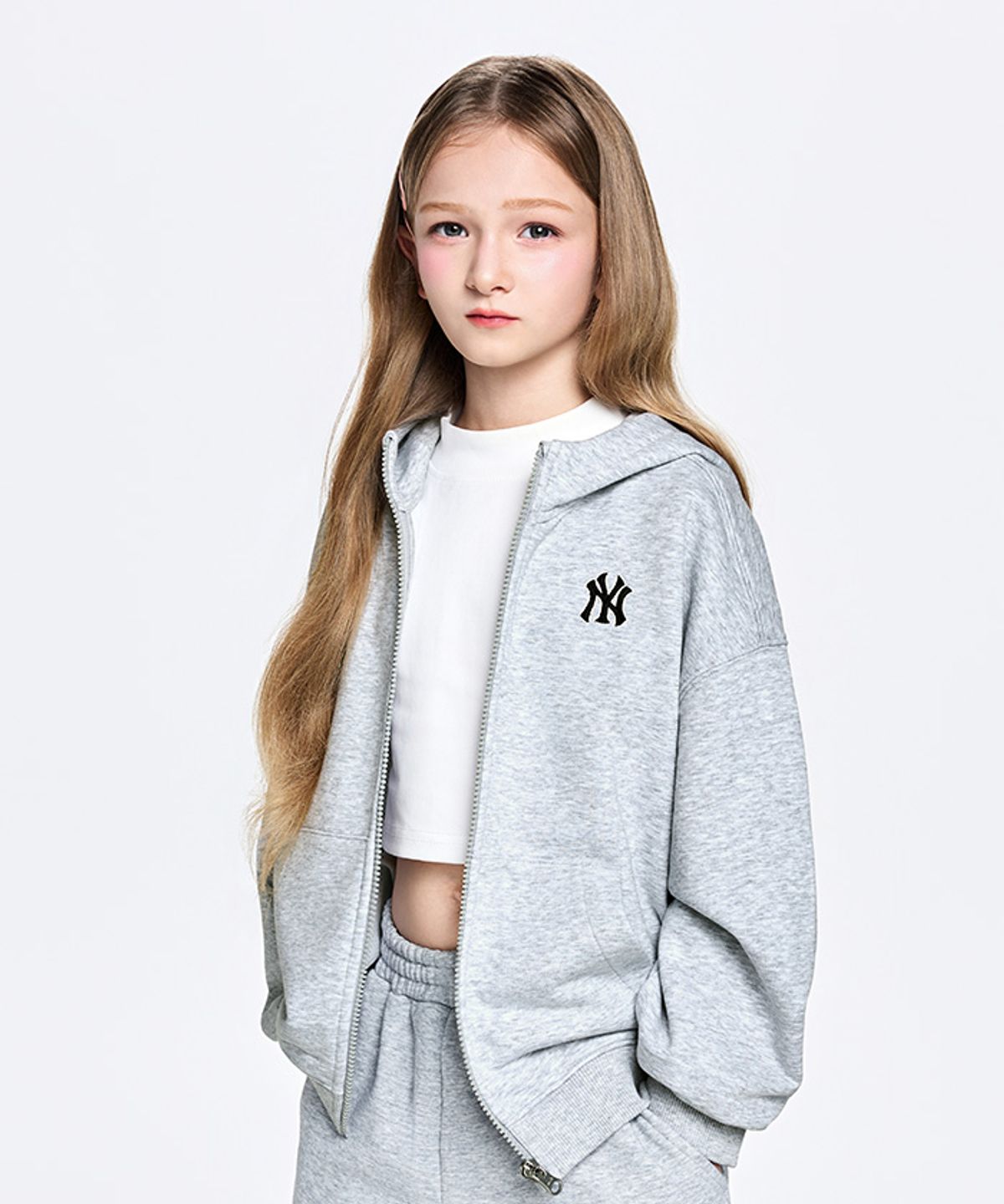 엠엘비 키즈(MLB KIDS) 스포티브 베이직 스몰로고 후드집업 NY (L.Melange Grey)
