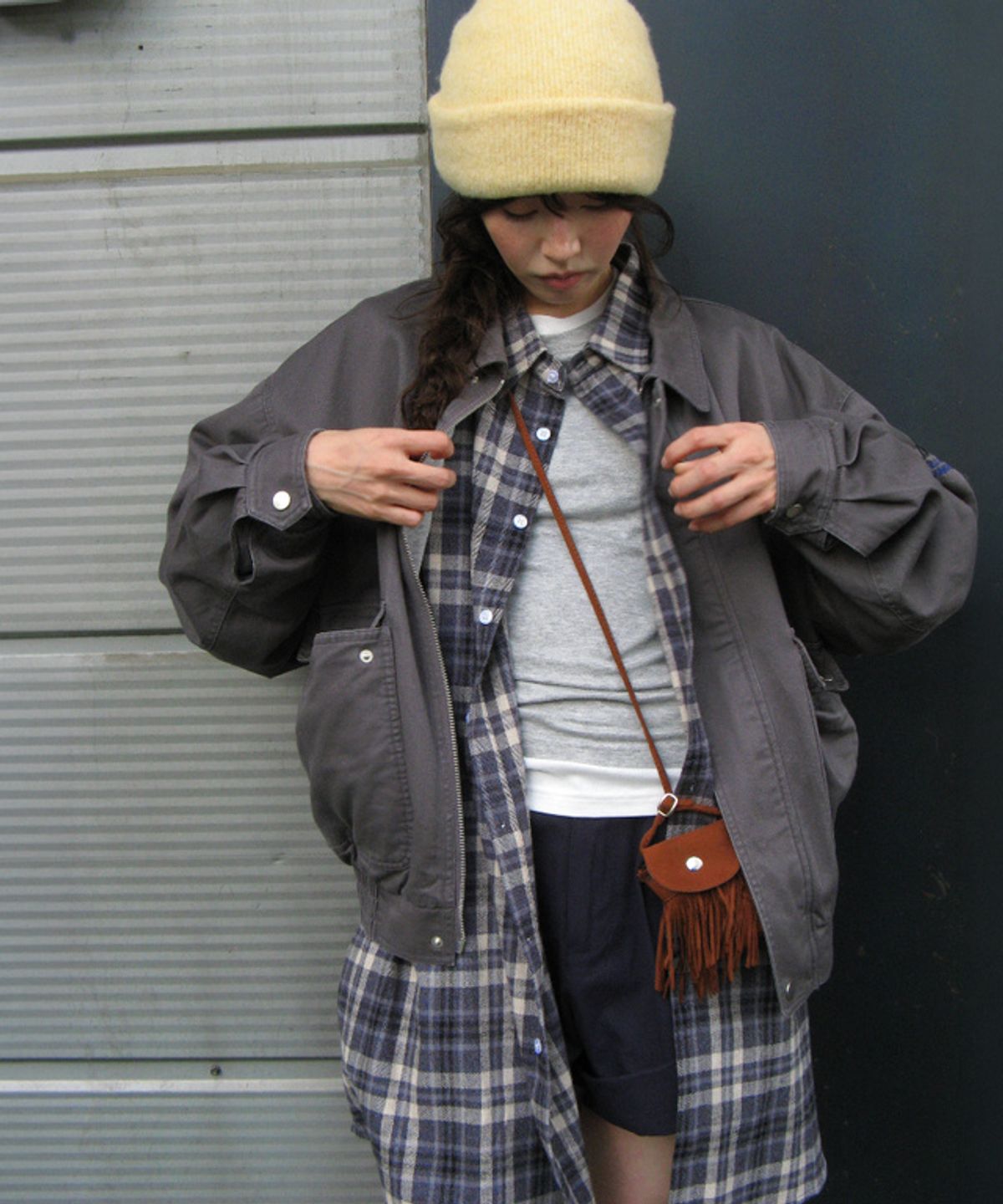 론론(RONRON) RIBBON PIN SET SHIRT DRESS NAVY CHECK