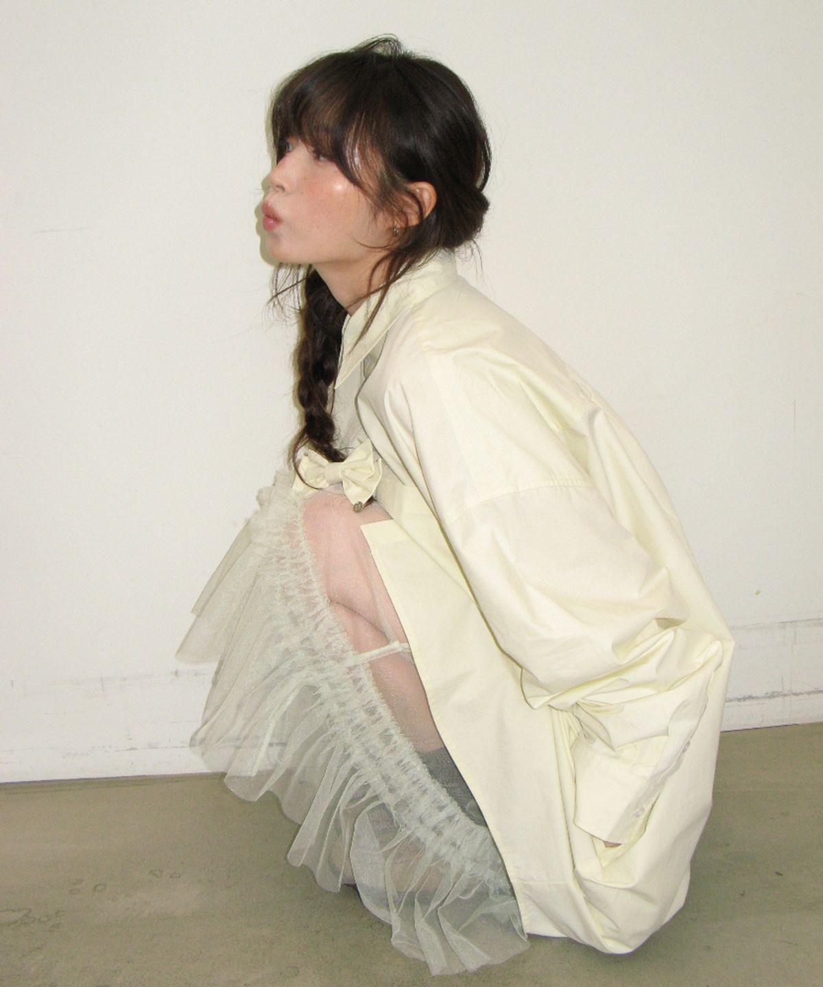 론론(RONRON) RIBBON PIN SET SHEER TULLE SKIRT MINT
