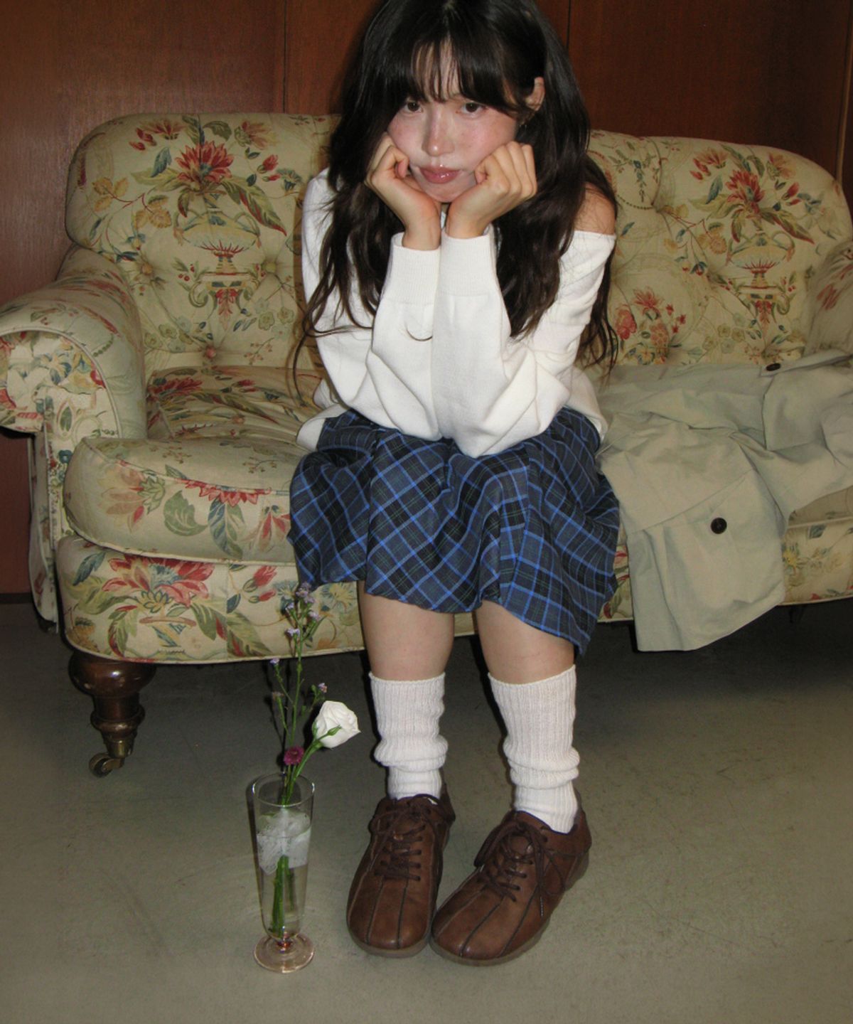 론론(RONRON) CHECK FLARE BANDING MIDI SKIRT BLUE