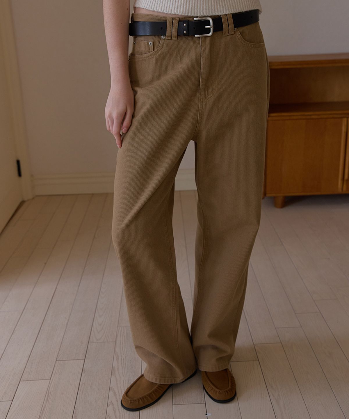 어패럴아카이브(APPAREL ARCHIVE) Dave ribbed wide denim - Caramel