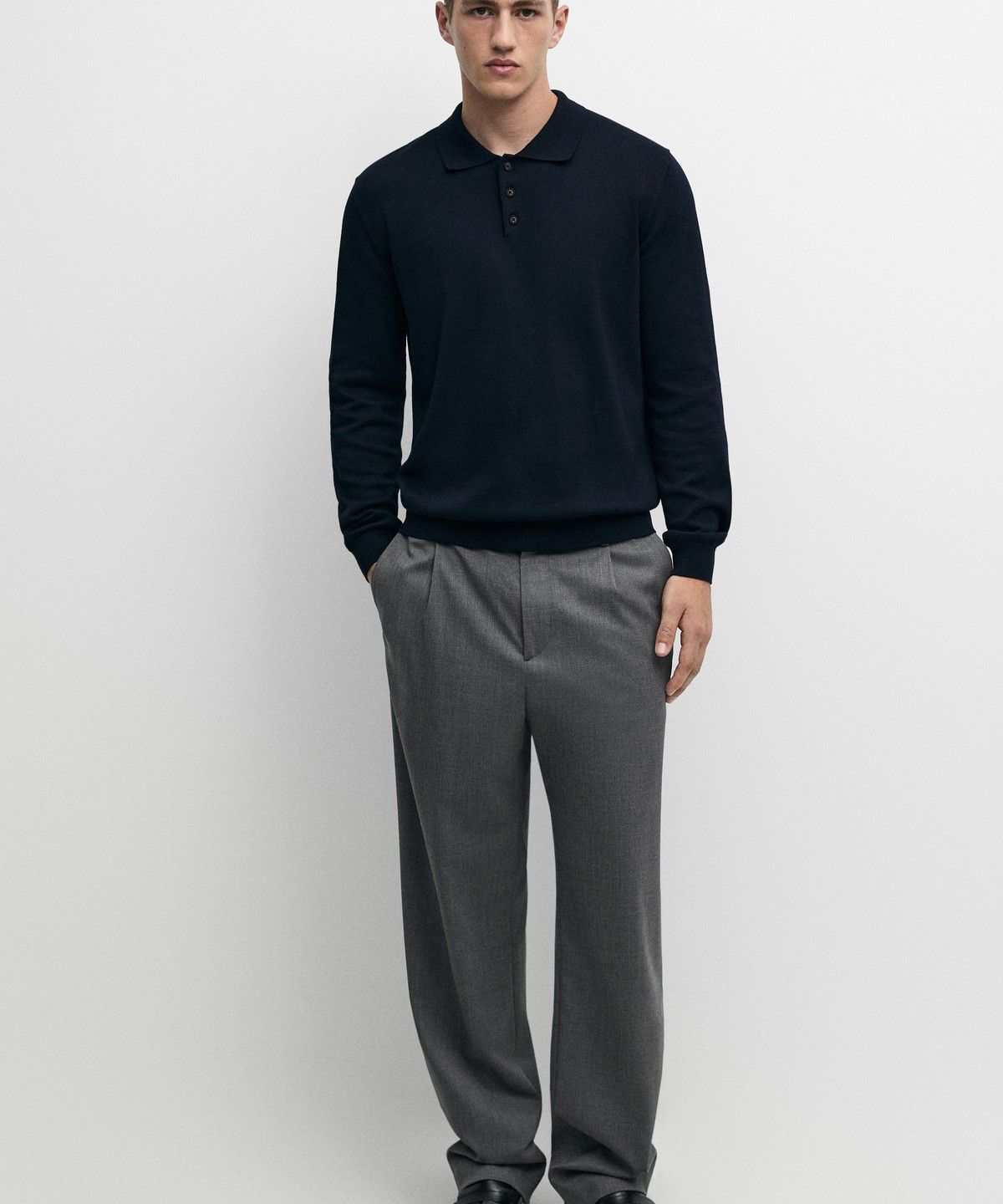 마시모두띠(MASSIMO DUTTI) 100% 코튼 니트 폴로 스웨터