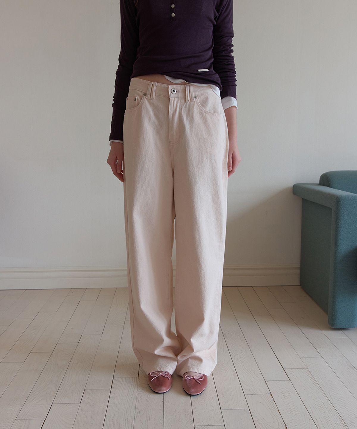 어패럴아카이브(APPAREL ARCHIVE) Dave ribbed wide denim - Baby pink