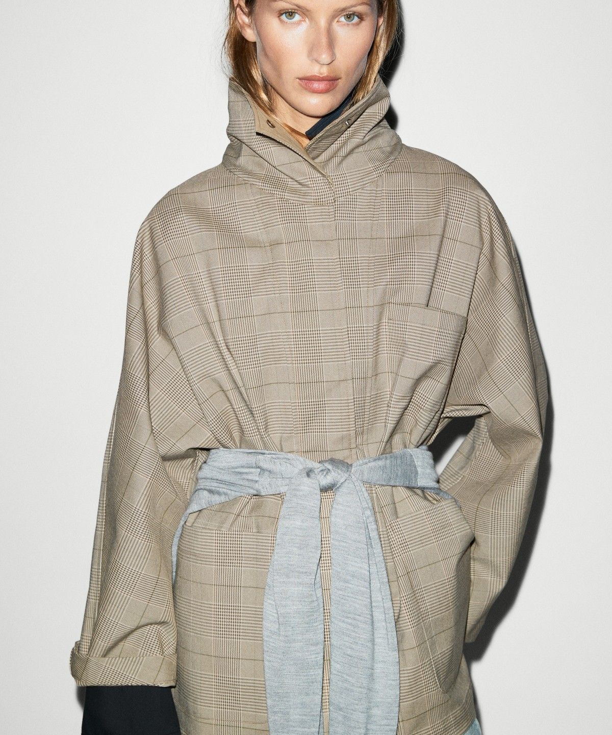 마시모두띠(MASSIMO DUTTI) 체크 코튼 혼방 터틀넥 재킷